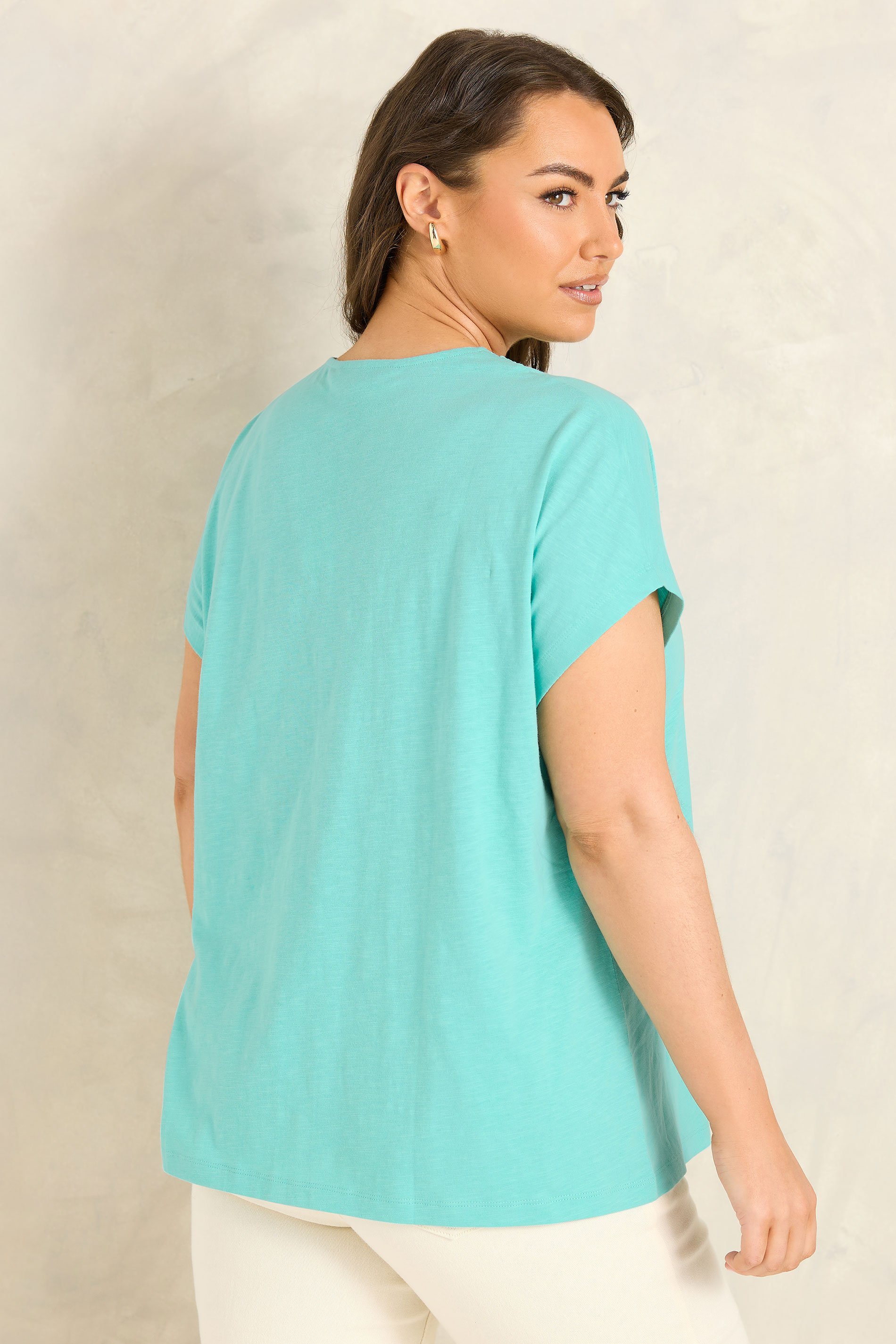 EVANS Plus Size Aqua Blue Cotton Crochet Trim Top | Evans 2
