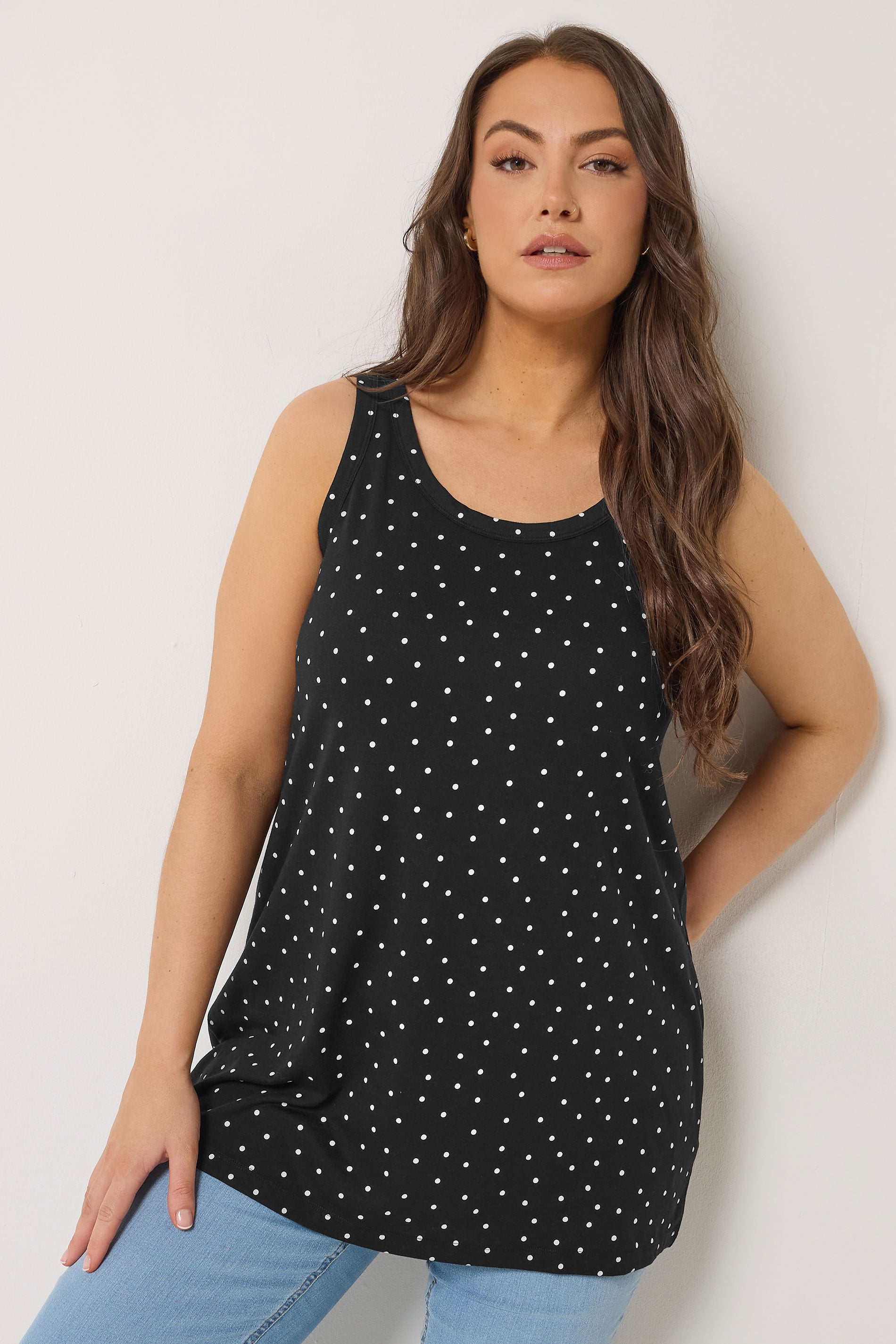 YOURS Plus Size Black Polka Dot Vest Top | Yours Clothing 3