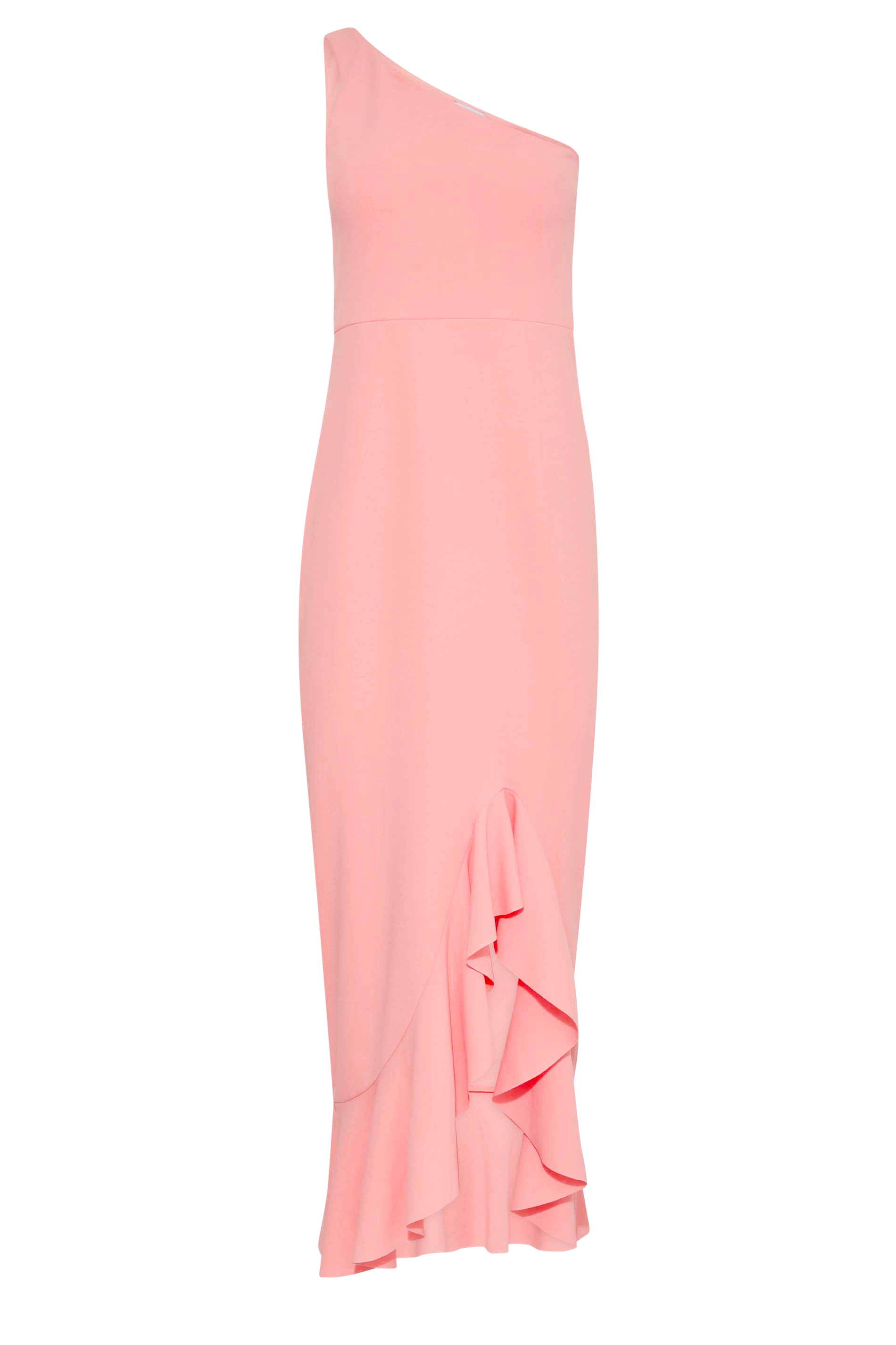 LTS Tall Women's Coral Pink One Shoulder Frill Dress | Long Tall Sally 2