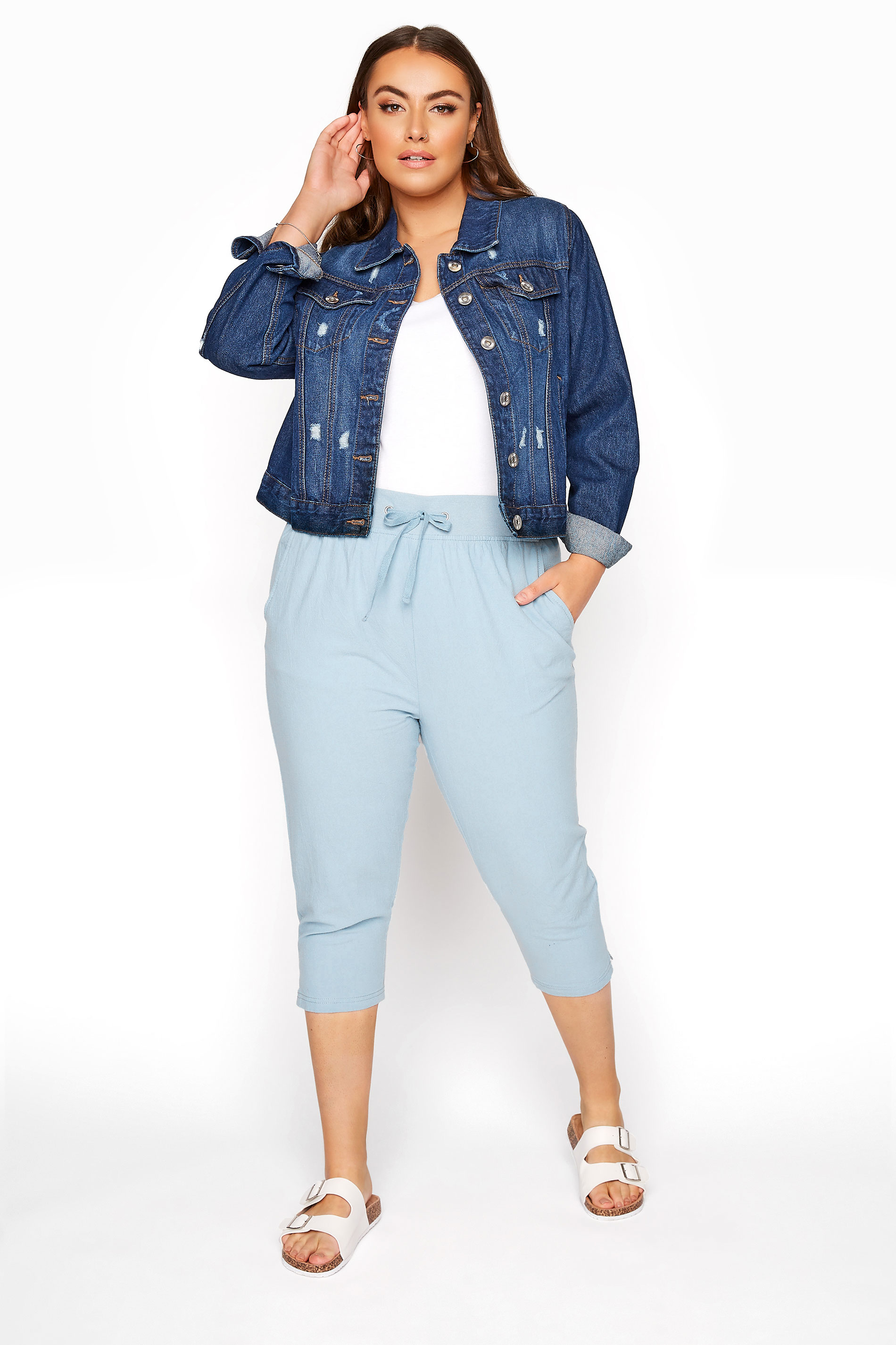 Light Blue Cool Cotton Cropped Joggers