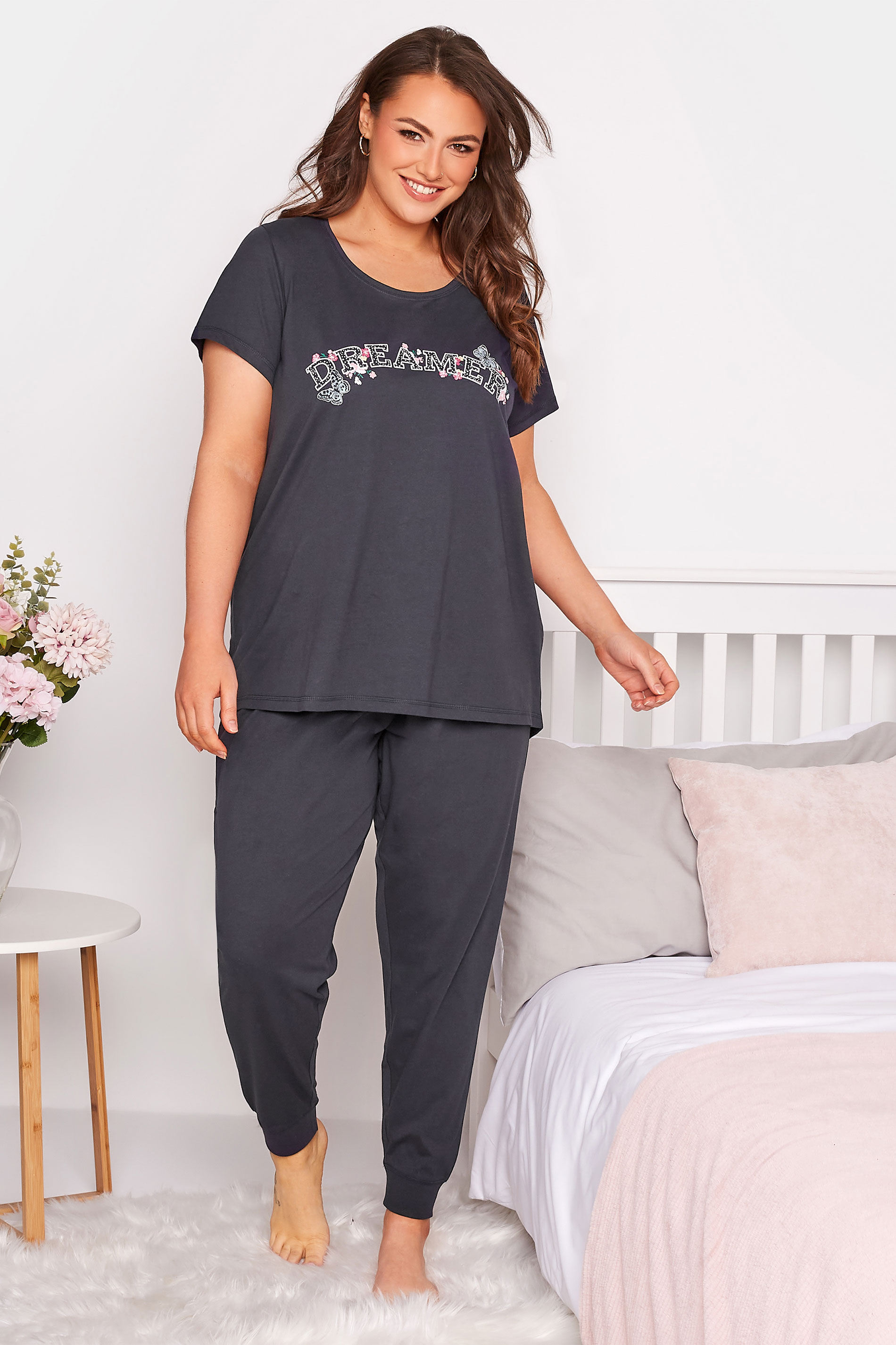 Plus Size Navy Cuffed Pyjama Bottoms | Yours Clothing