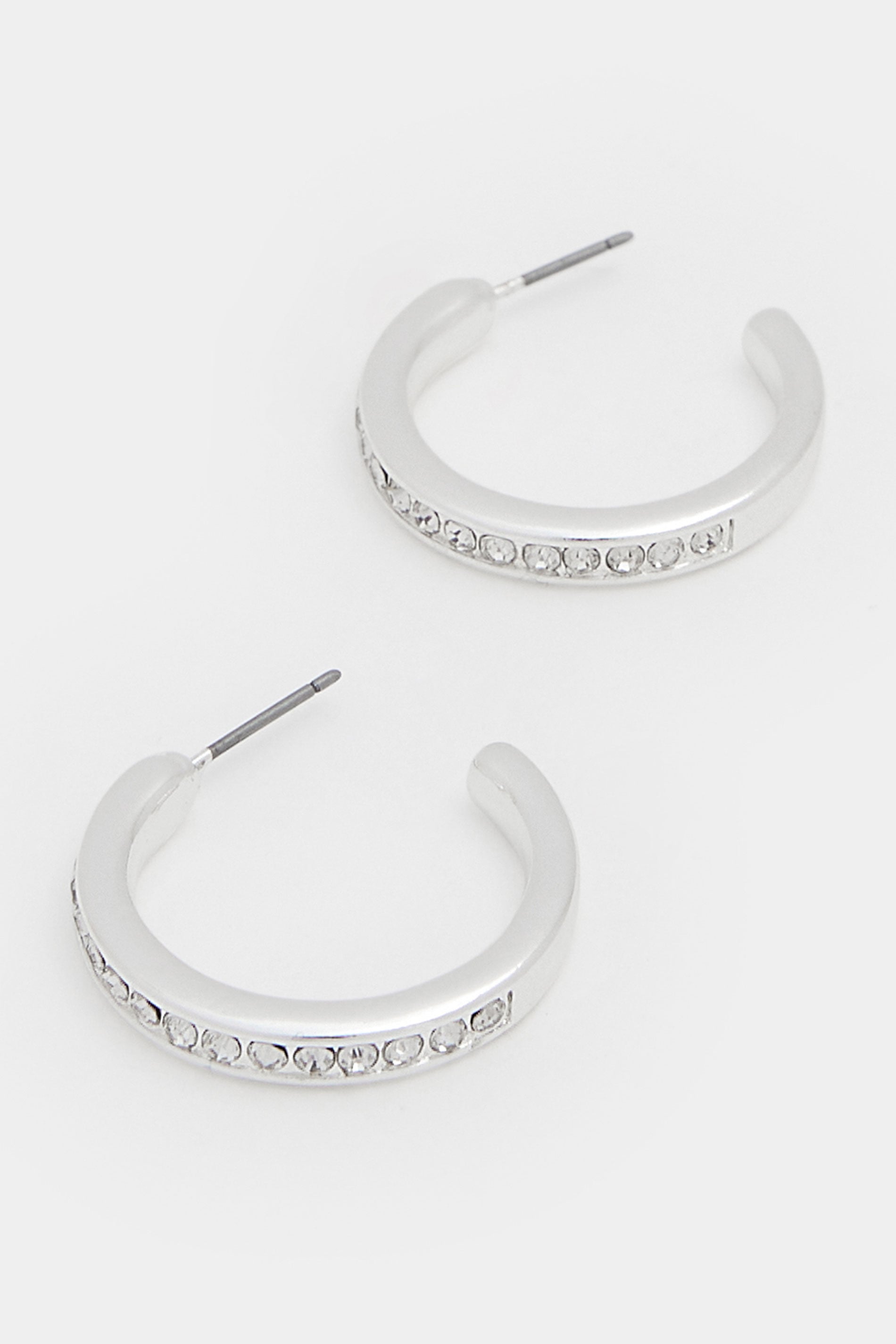 Silver Tone Diamante Classic Hoop Earrings | Yours Clothing 2