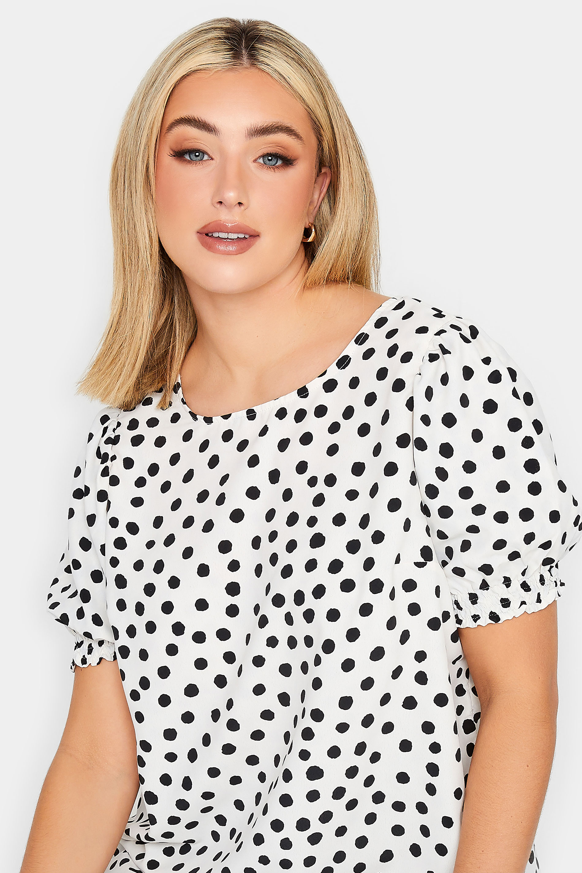 YOURS Curve Plus Size White Polka Dot Print Short Sleeve Blouse