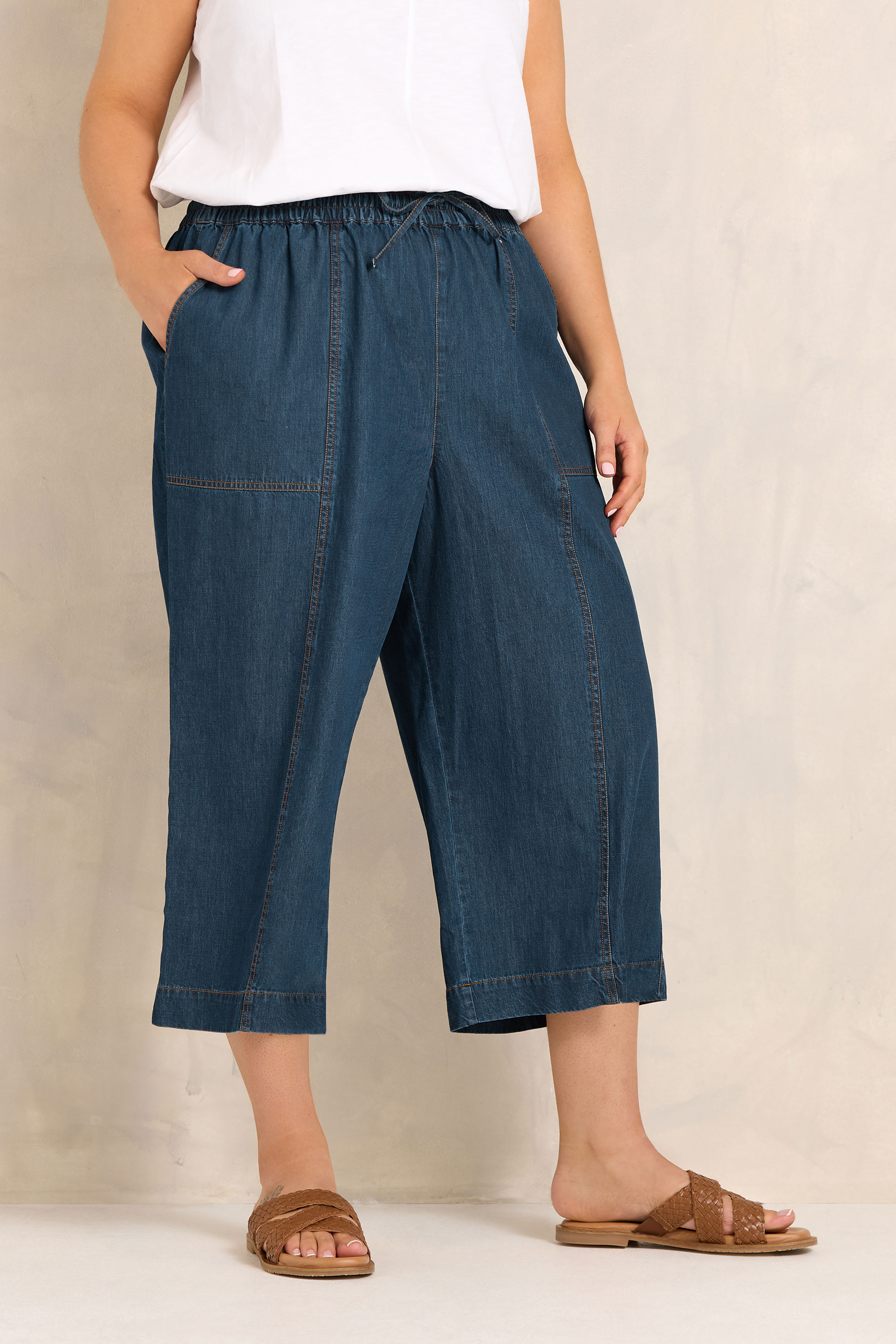 EVANS Plus Size Indigo Cotton Denim Crop Trouser | Evans 3