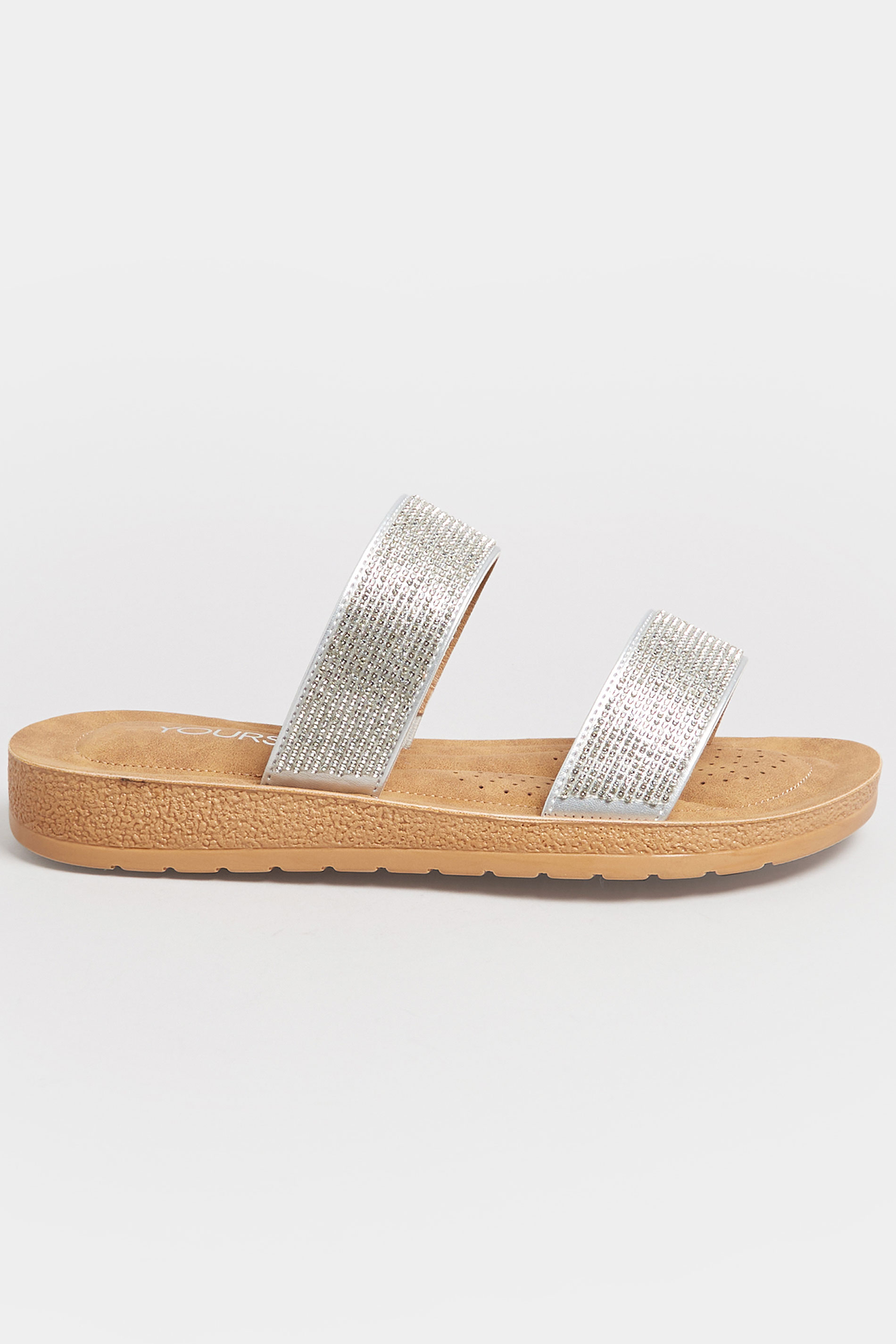 Silver & Brown Glitter Strap Mule Sandals In Extra Wide EEE Fit | Yours ...