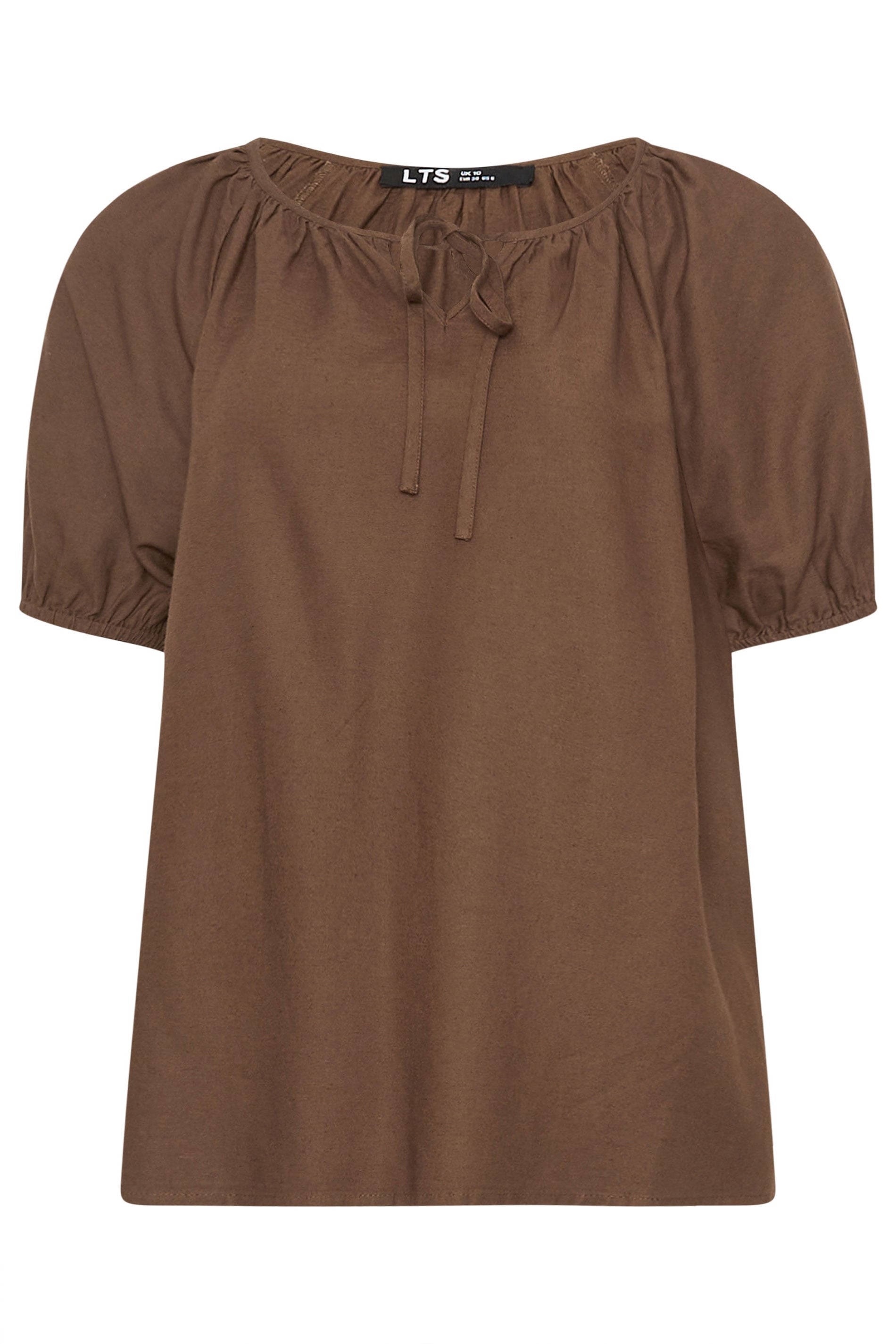 LTS Tall Women's Chocolate Brown Tie Front Linen Blouse | Long Tall Sally 6