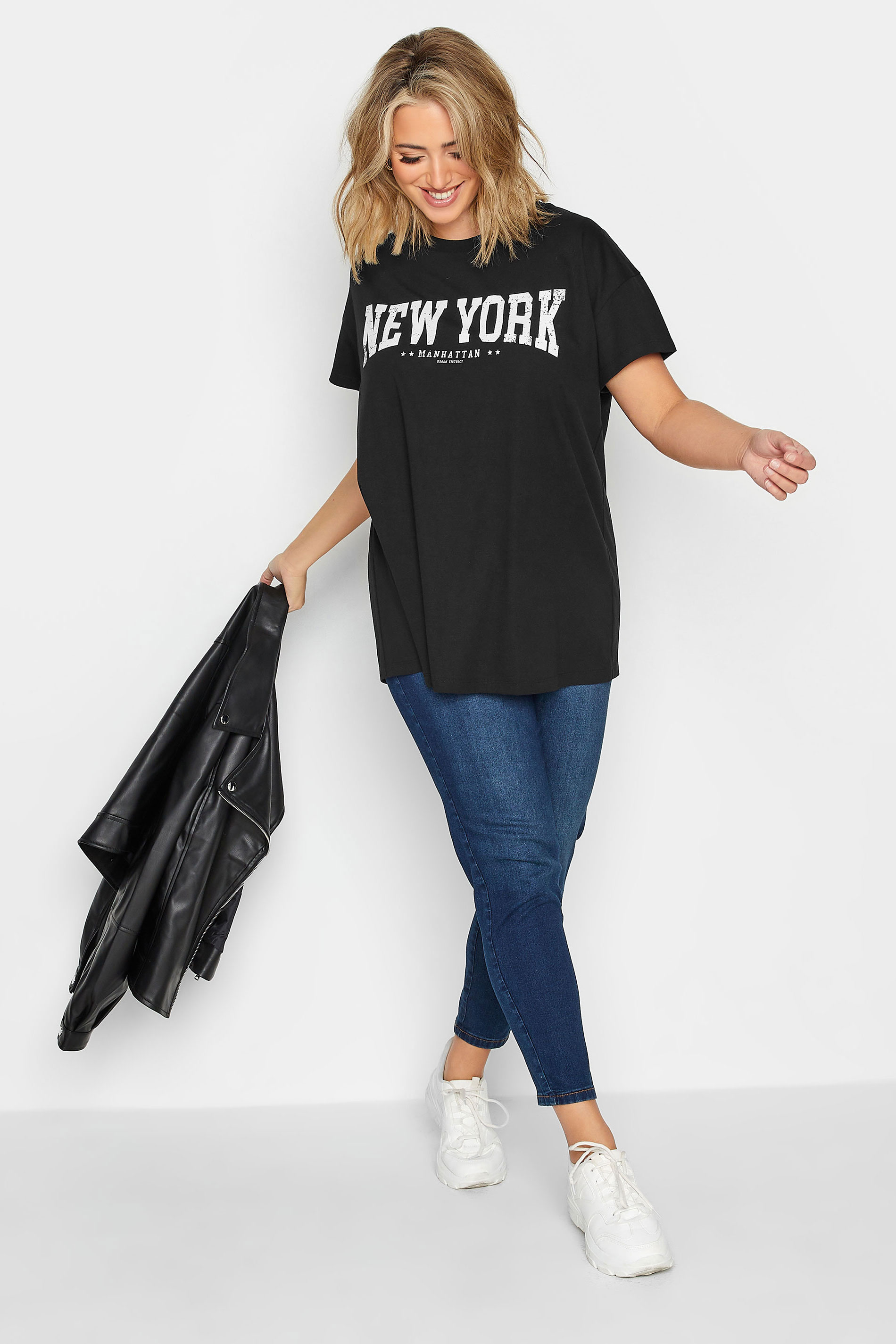 YOURS Plus Size 2 PACK Black & Blue 'New York' & 'Boston' Slogan T-Shirts | Yours Clothing 3