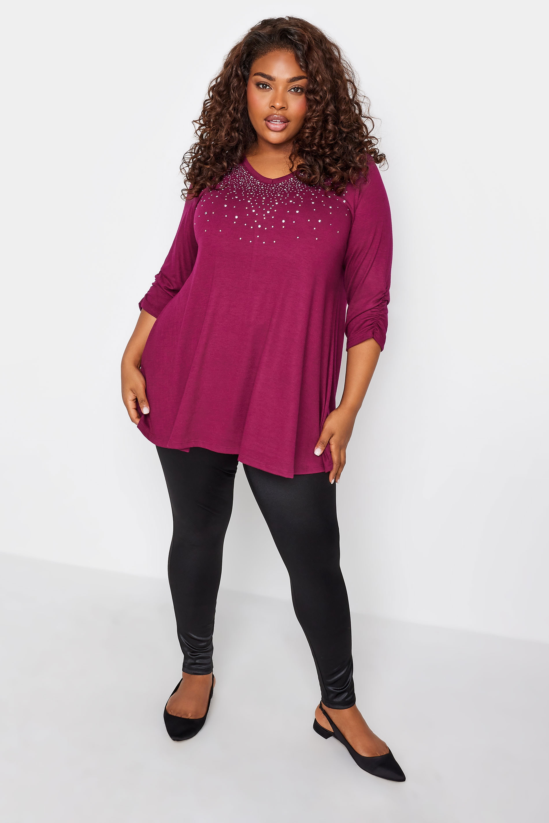 YOURS Plus Size Pink Stud Embellished Swing Top | Yours Clothing 2