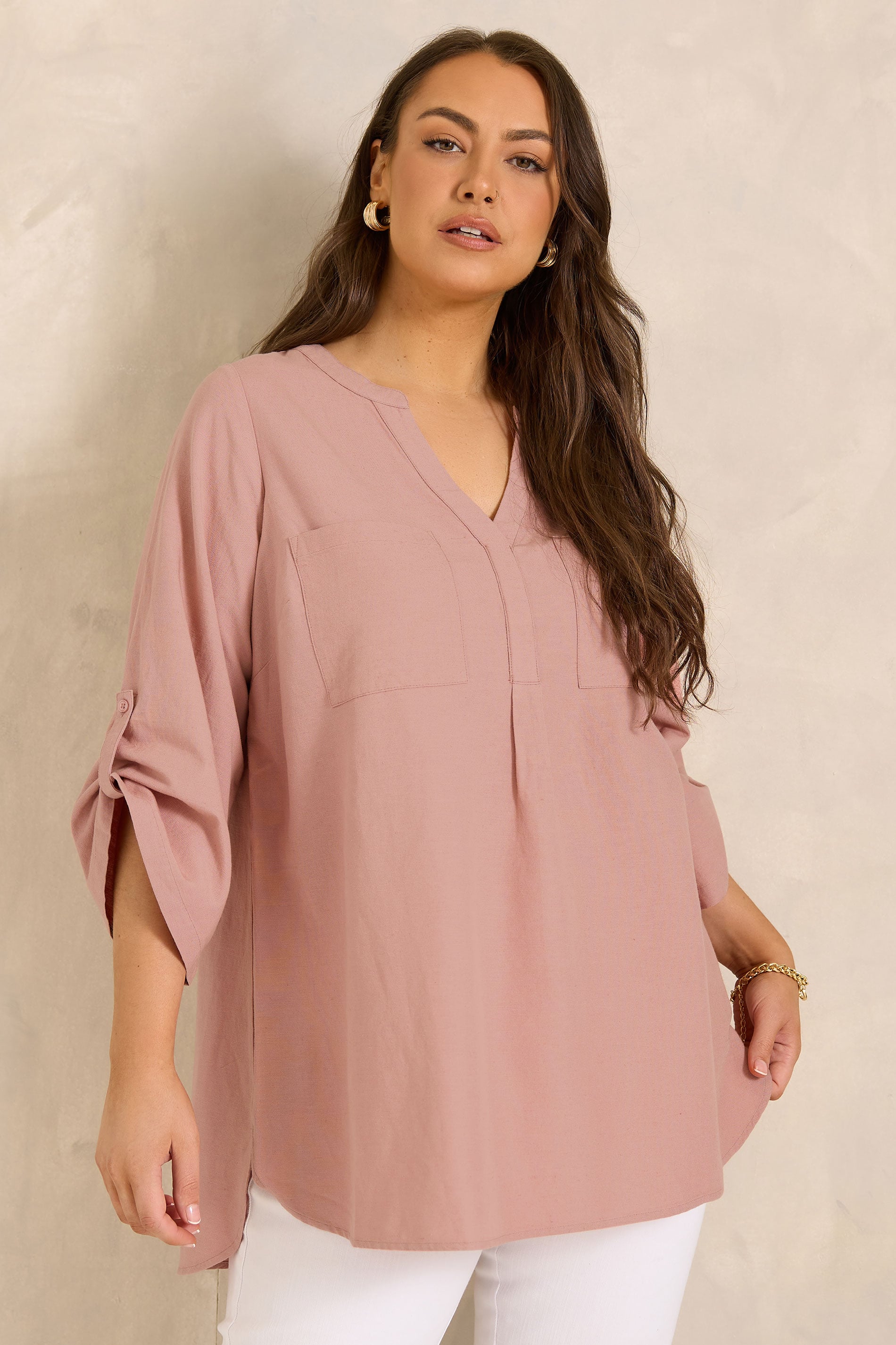 EVANS Plus Size Pink Utility Cotton Shirt | Evans 3