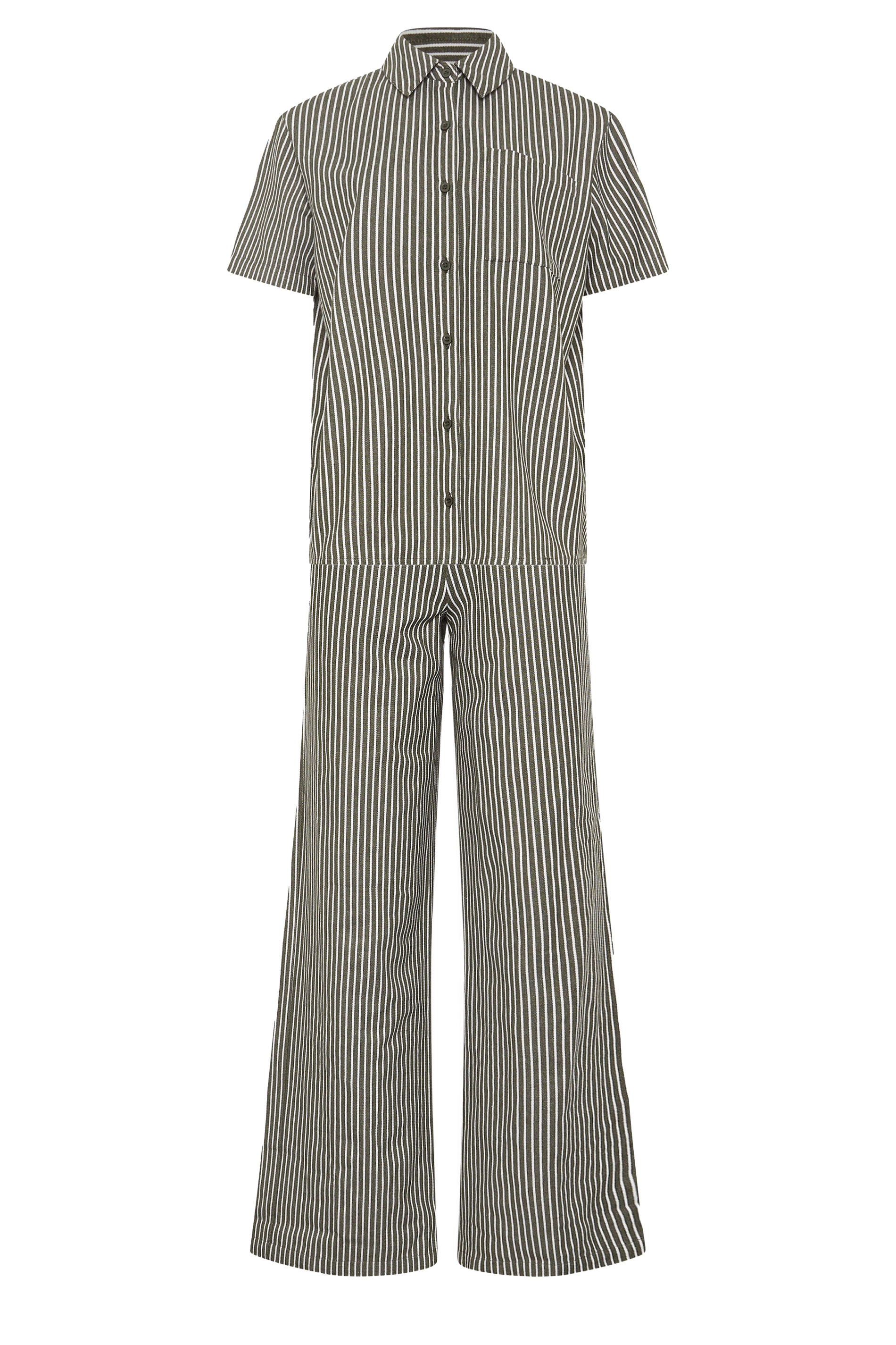 LTS Tall Women's Set Olive Green Stripe Button Cotton Shirt & Trousers | Long Tall Sally 10
