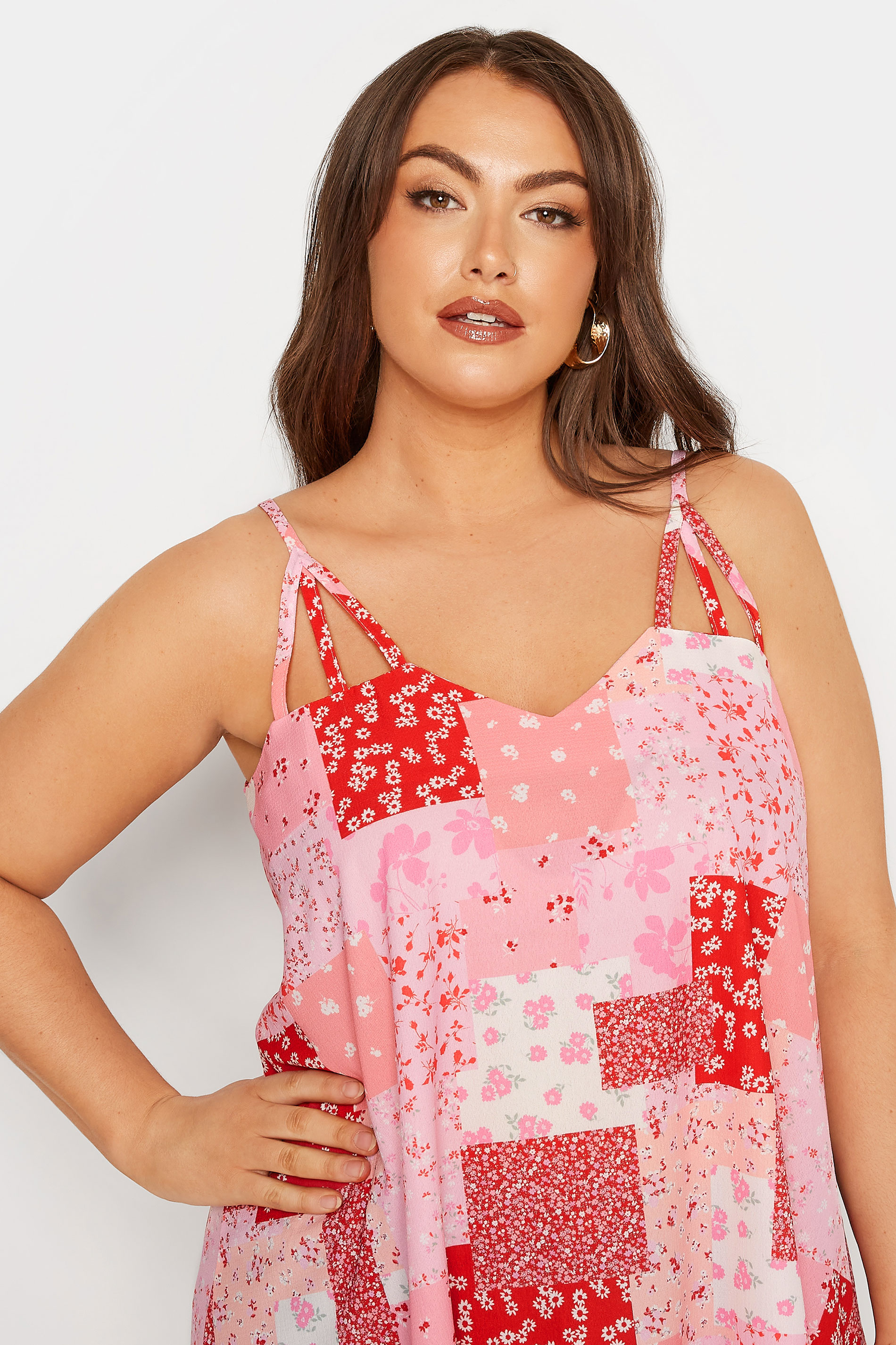 Grande taille  Tops Grande taille  Débardeurs & Caracos | LIMITED COLLECTION - Top Rose & Rouge Patchwork Floral - MX64255