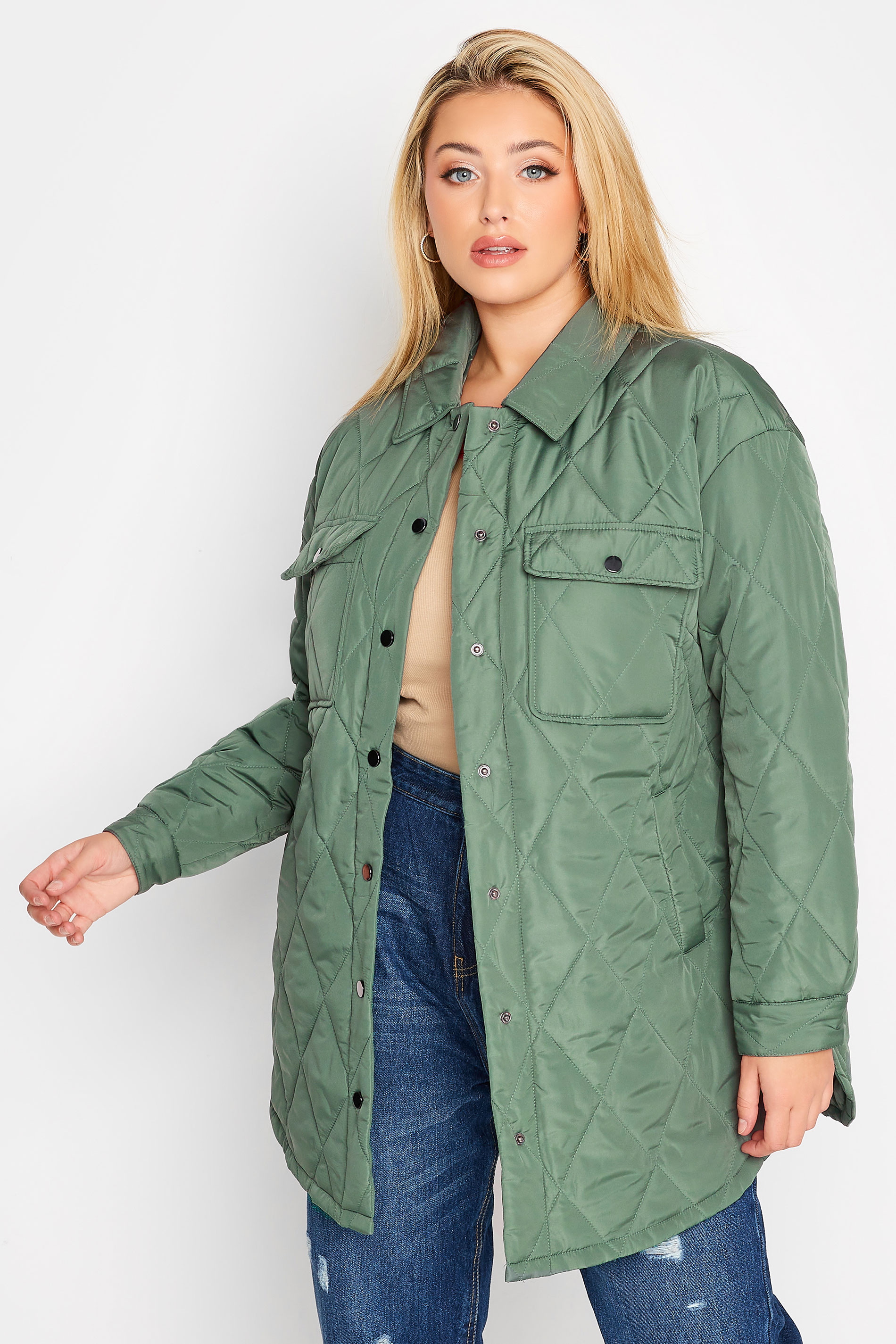 Curve Green Lightweight Diamond Quilted Jacket 1