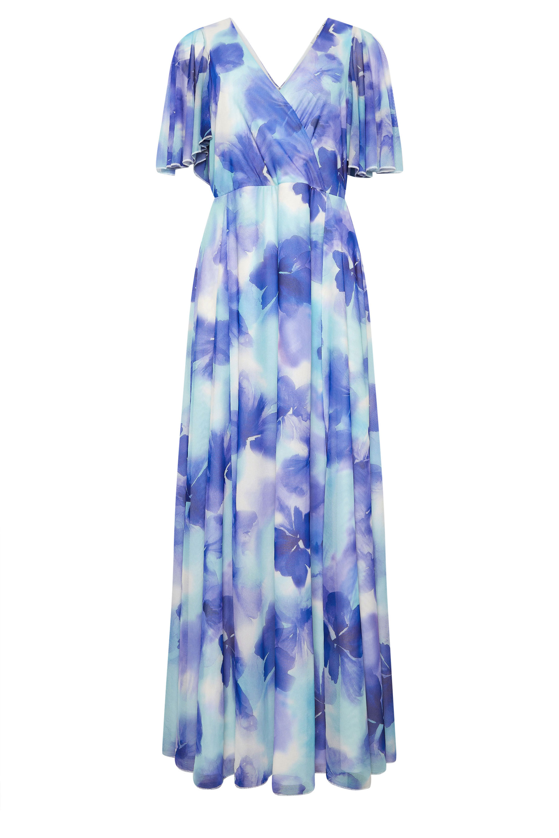 M&Co Blue Floral Print Mesh Maxi Wrap Dress | M&Co 6