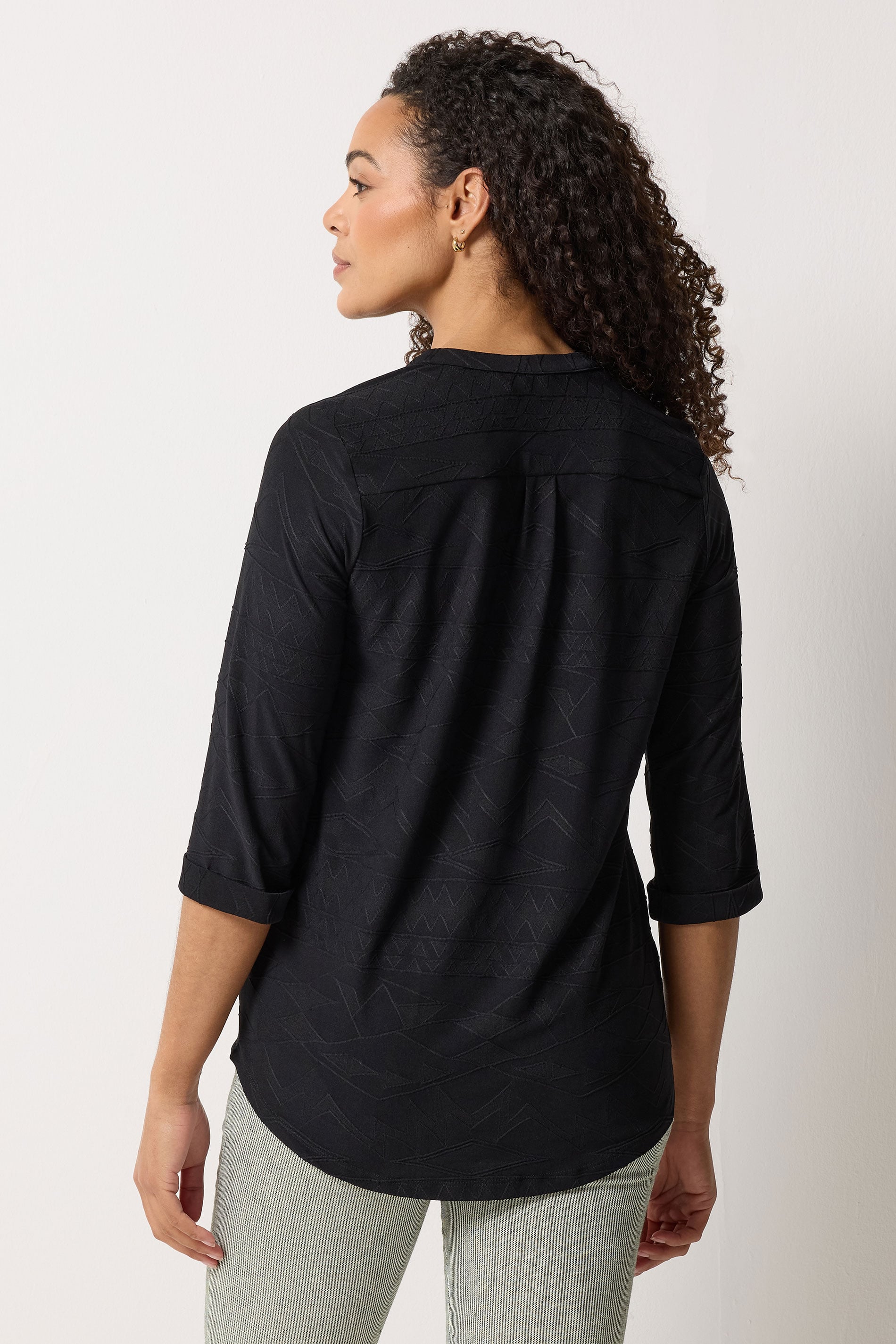 M&Co Black Jacquard Detail Half Placket Shirt | M&Co 2