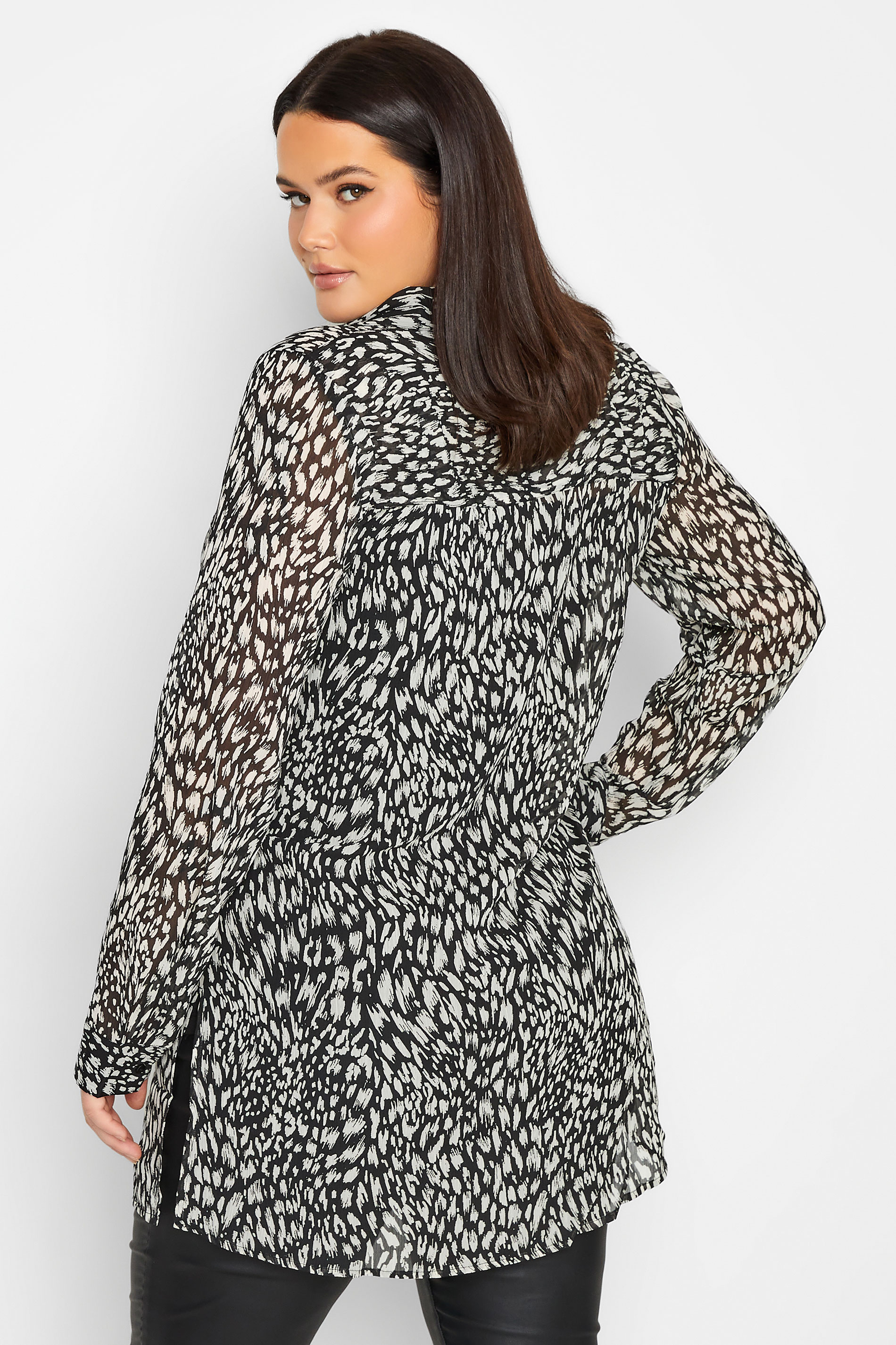 Tall Women's LTS Black Animal Leopard Print Longline Shirt | Long Tall Sally 3