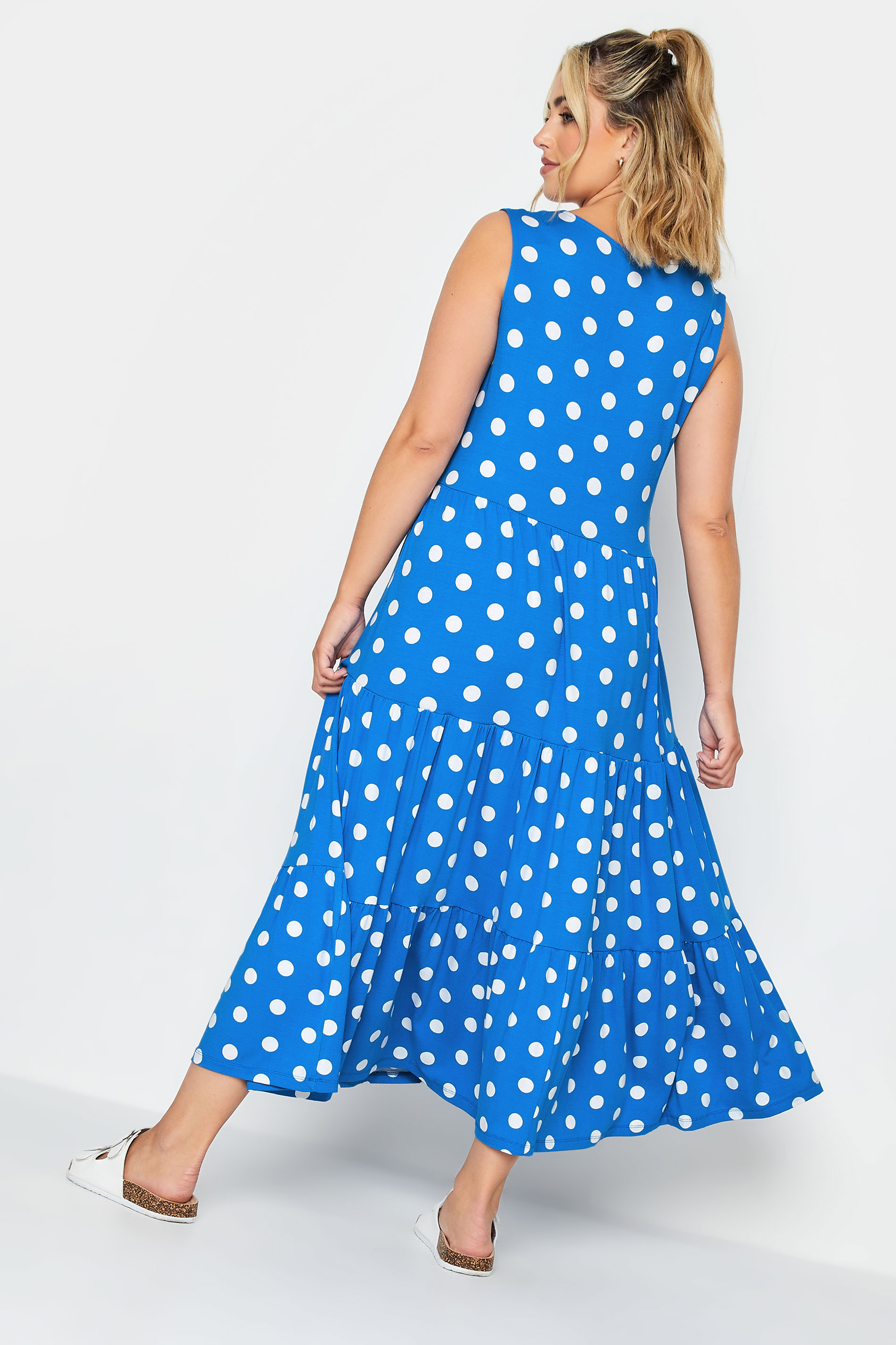 YOURS Curve Plus Size Cobalt Blue Polka Dot Print Sleeveless Maxi Dress | Yours Clothing  3