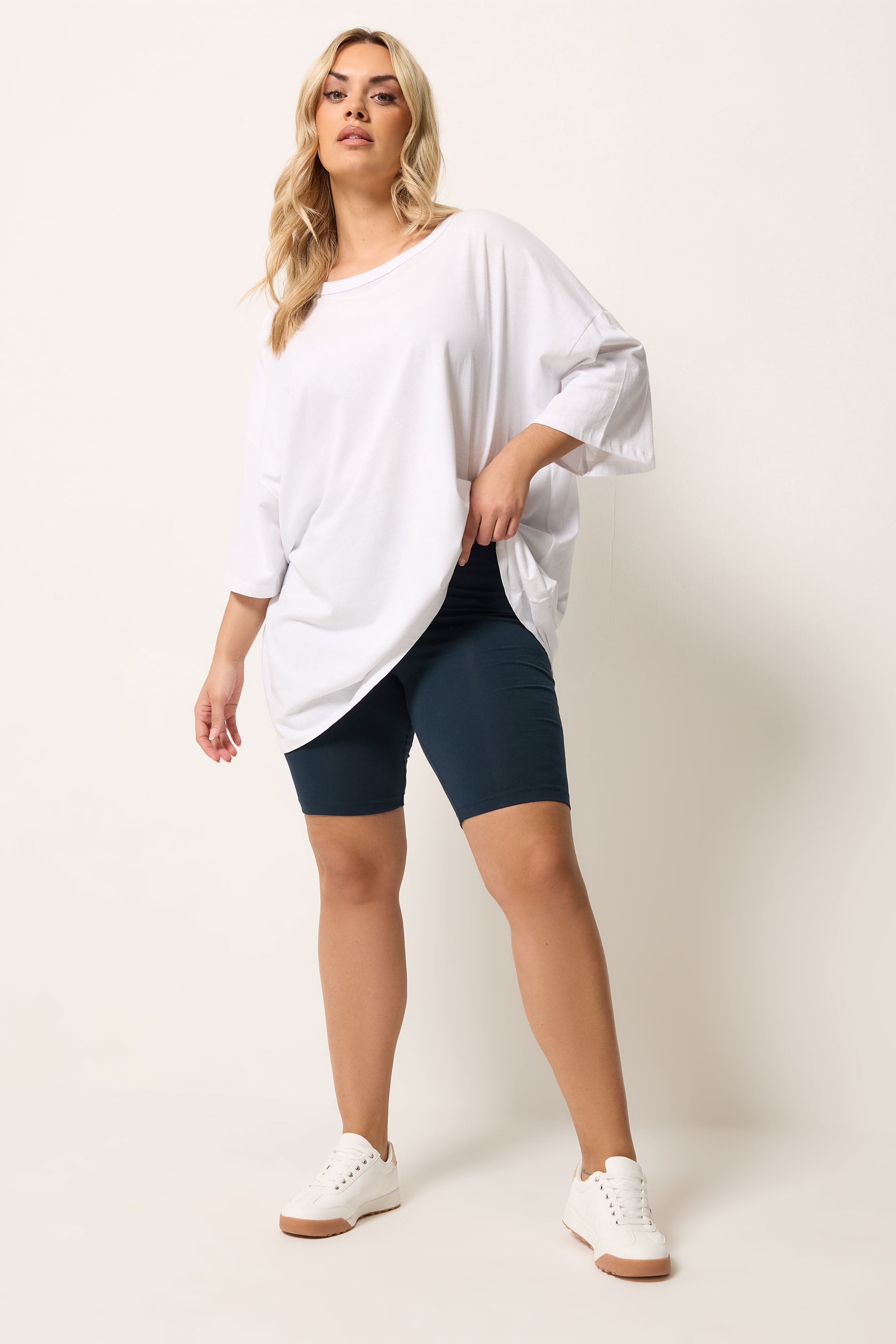 YOURS Plus Size Navy Blue Pull On Cycling Shorts | Yours Clothing 1