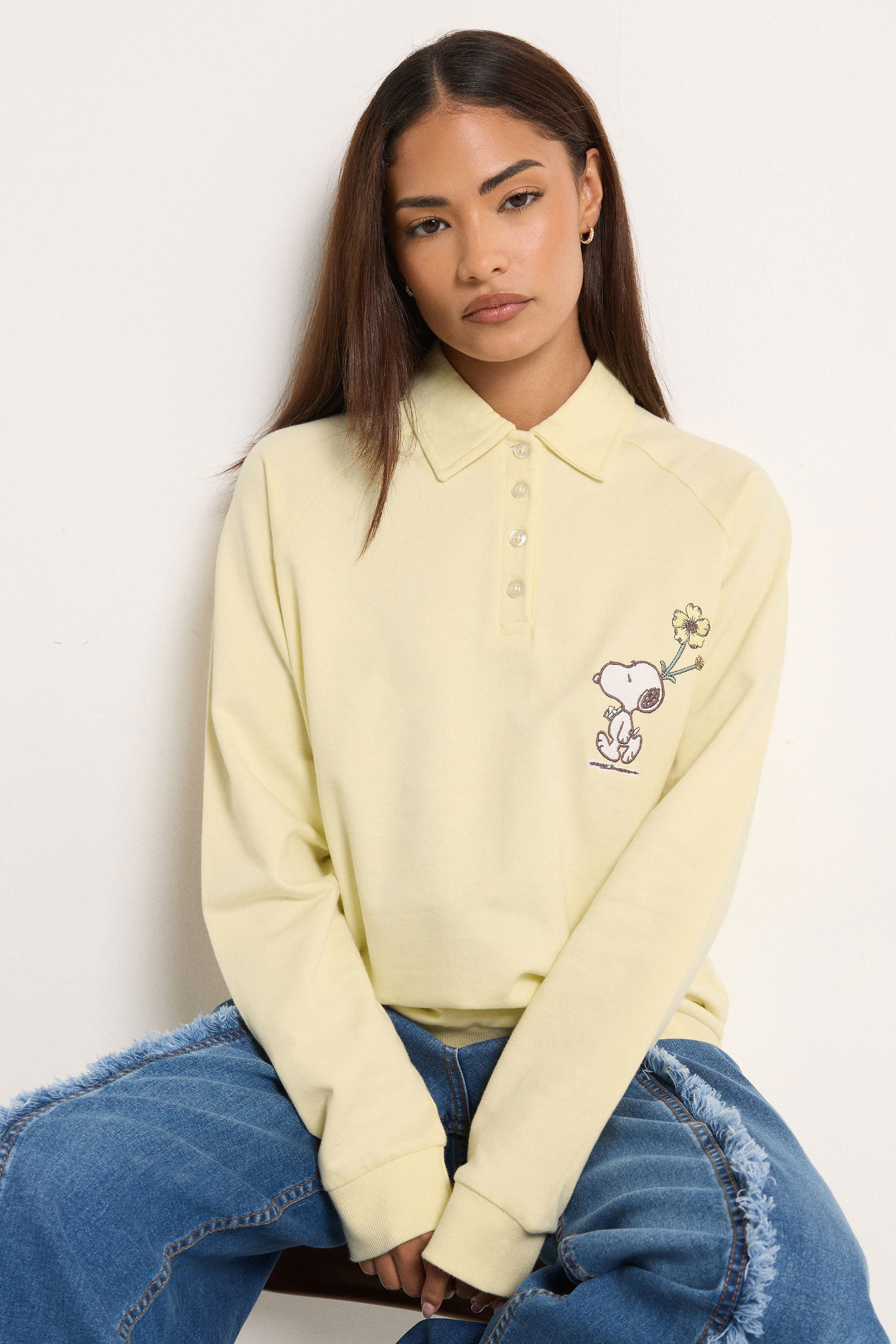 PixieGirl Petite Women's Yellow Cotton Snoopy Embroidered Sweatshirt | PixieGirl 3
