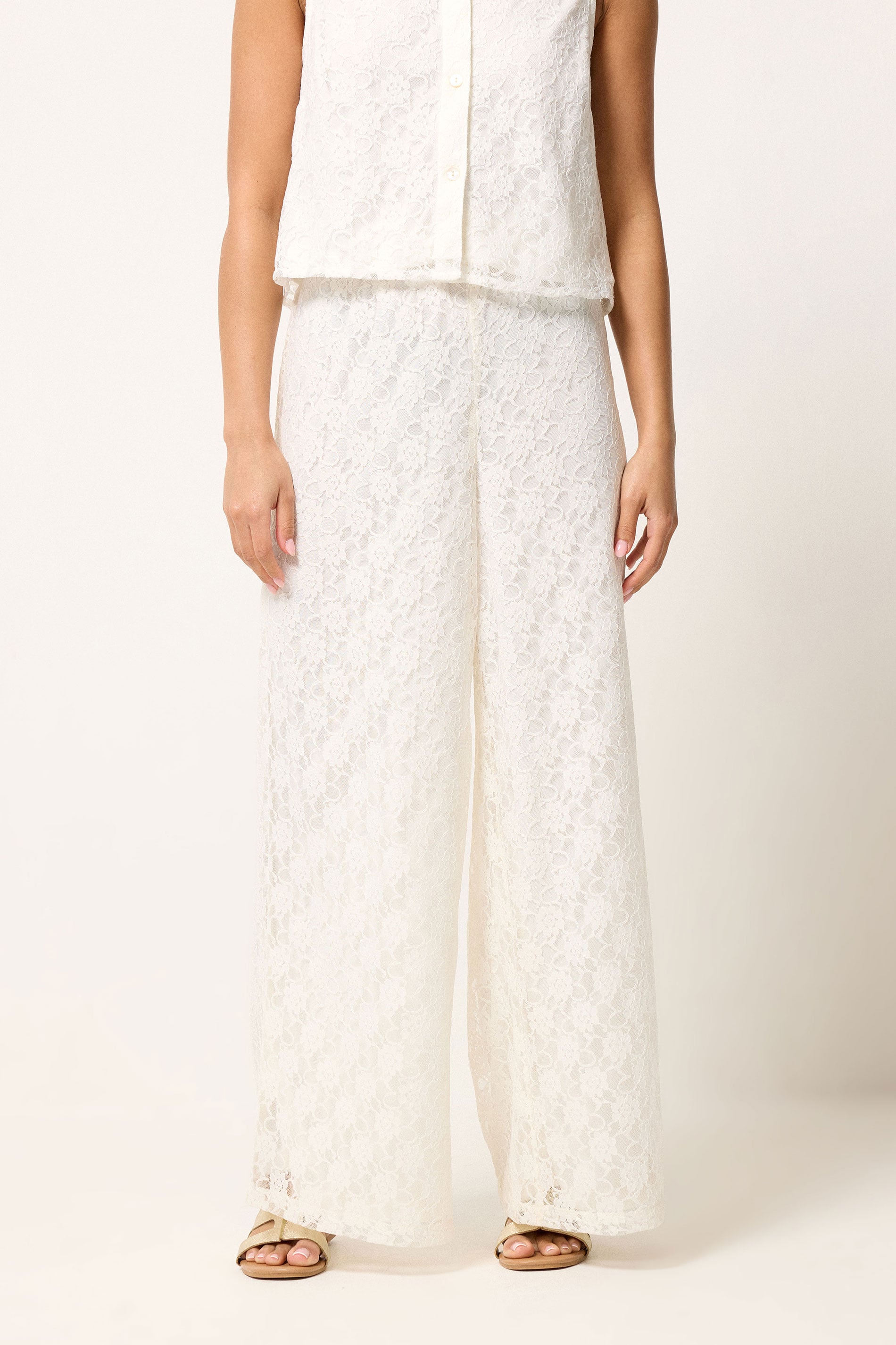 PixieGirl Petite Women's Set White Lace Lined Shirt & Wide Leg Trousers | PixieGirl 7