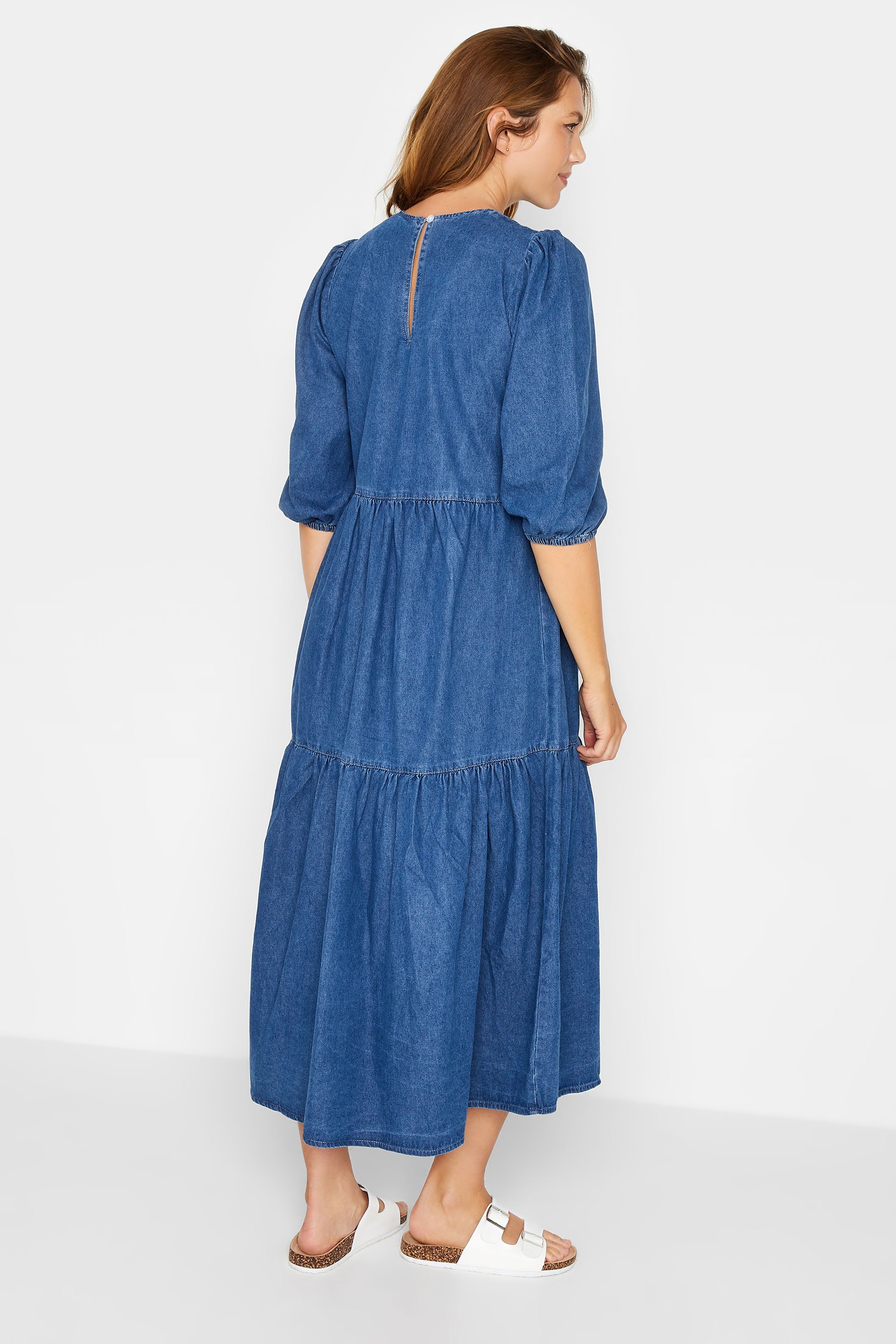 LTS Tall Women's Blue Denim Tiered Midi Dress | Long Tall Sally