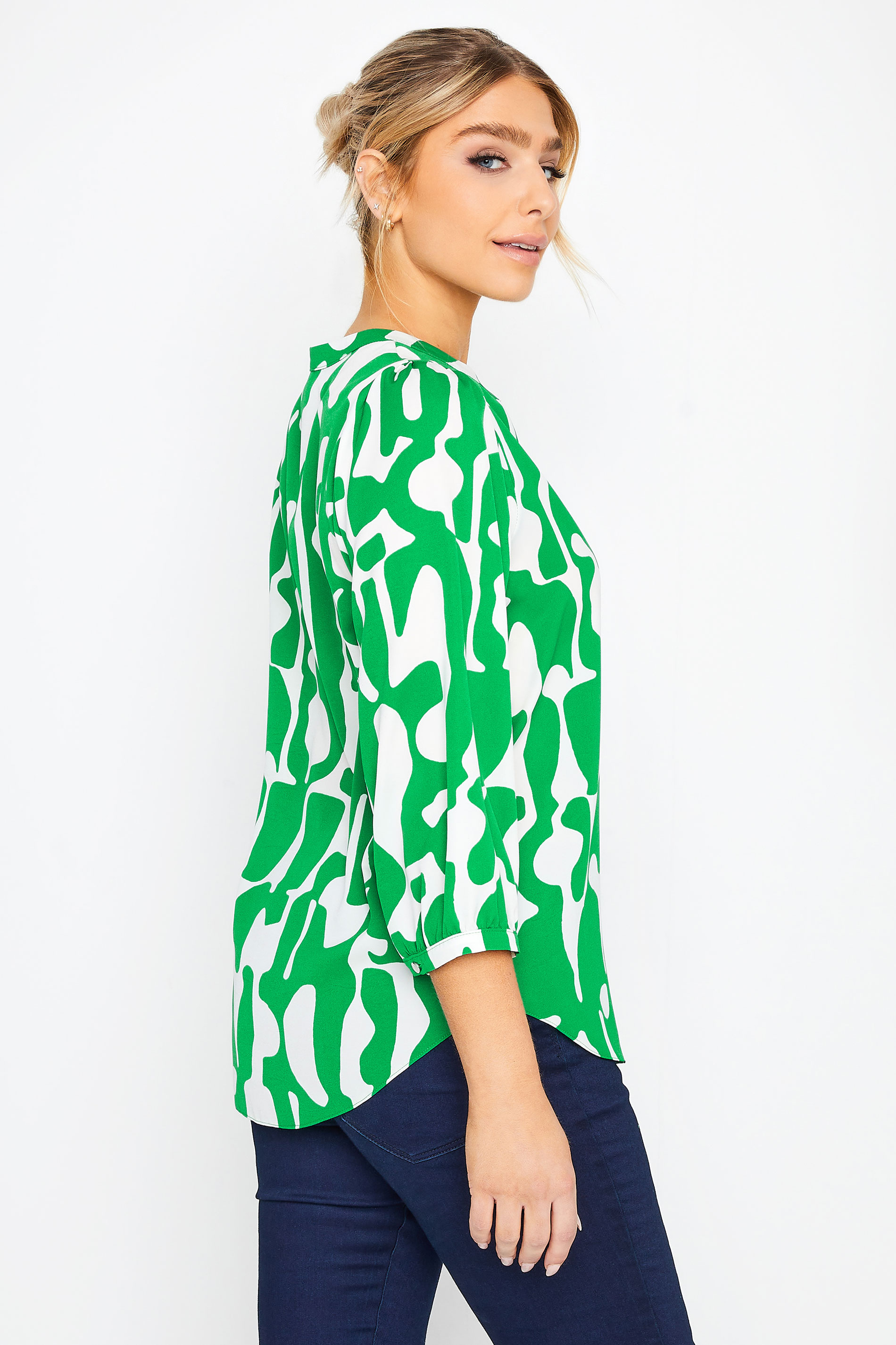 M&Co Green & White Abstract Print 3/4 Sleeve Blouse | M&Co