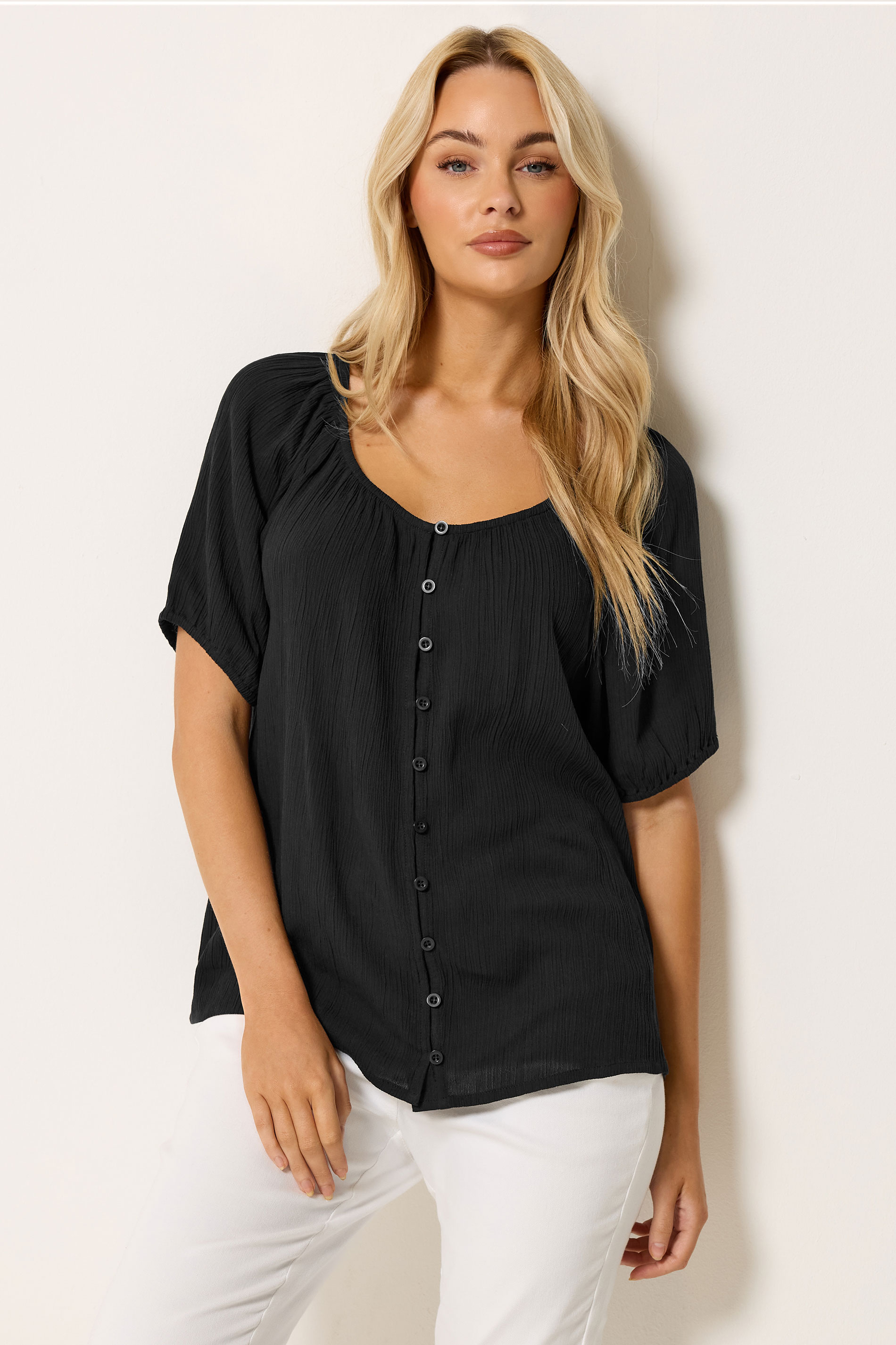 M&Co Black Scoop Neck Crinkle Blouse | M&Co 3