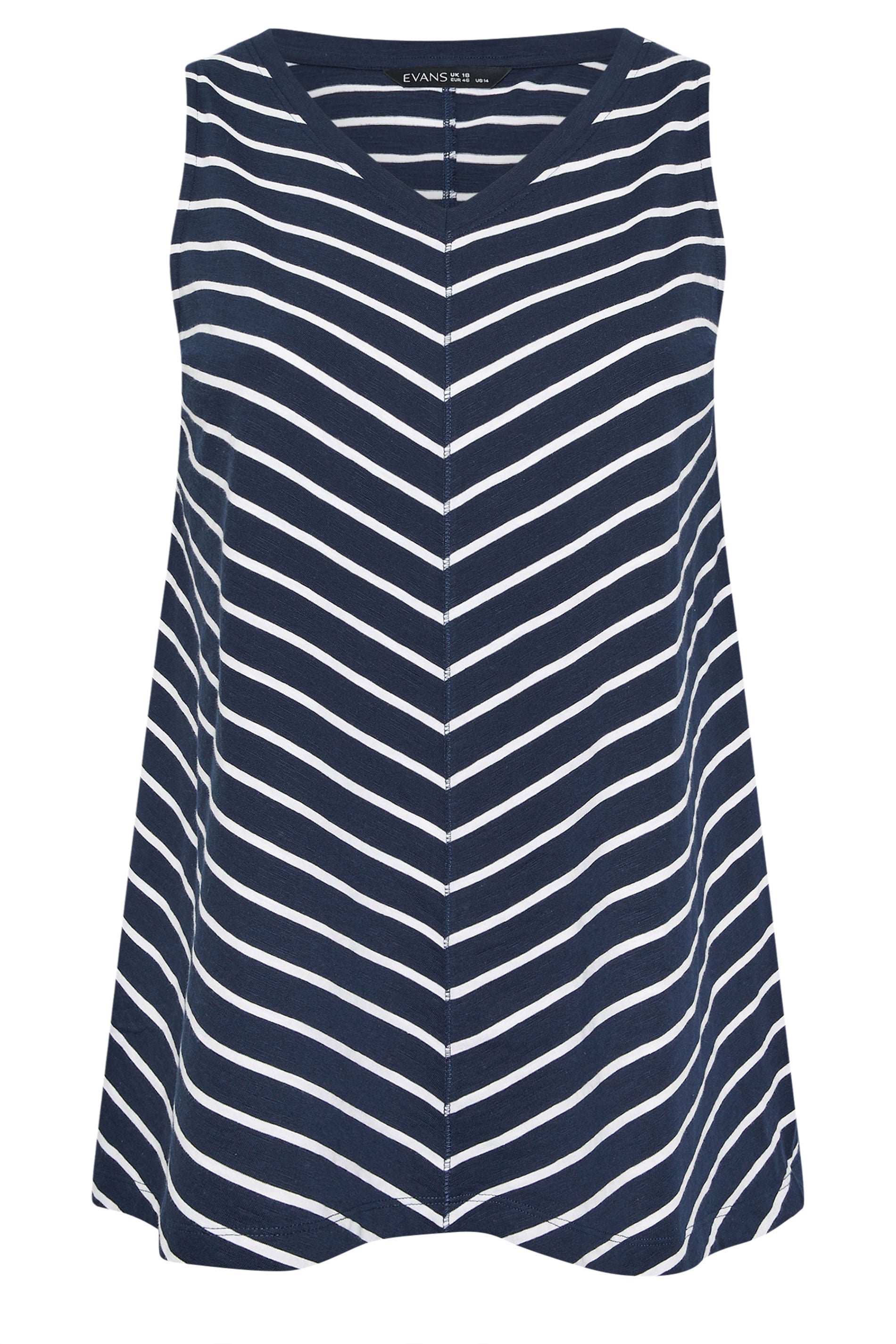 EVANS Plus Size Navy Blue Stripe Premium Cotton Vest Top | Evans 5
