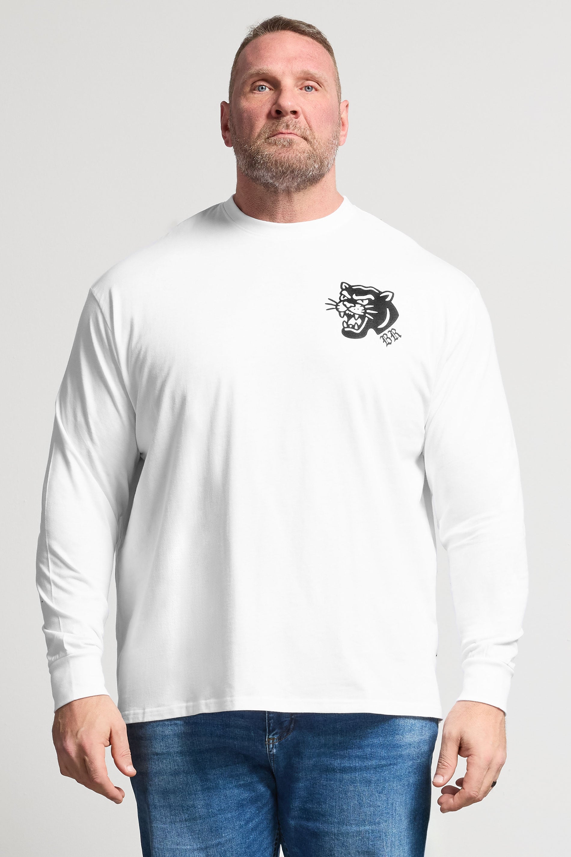 BadRhino Big & Tall White Panther Long Sleeve Graphic T-Shirt | BadRhino 1