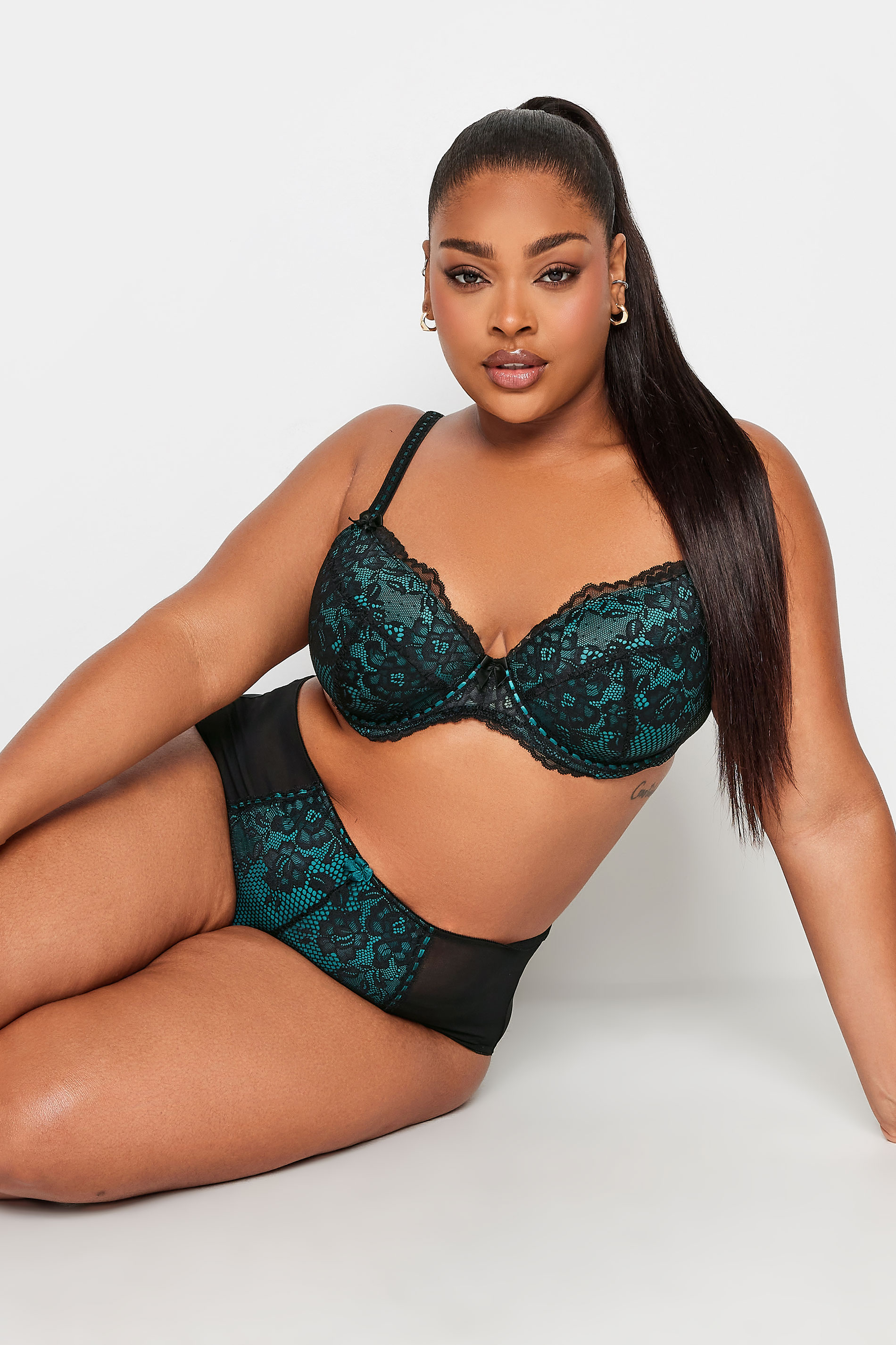 YOURS Plus Size Teal Blue Lace Padded Balcony Bra | Yours Clothing 1