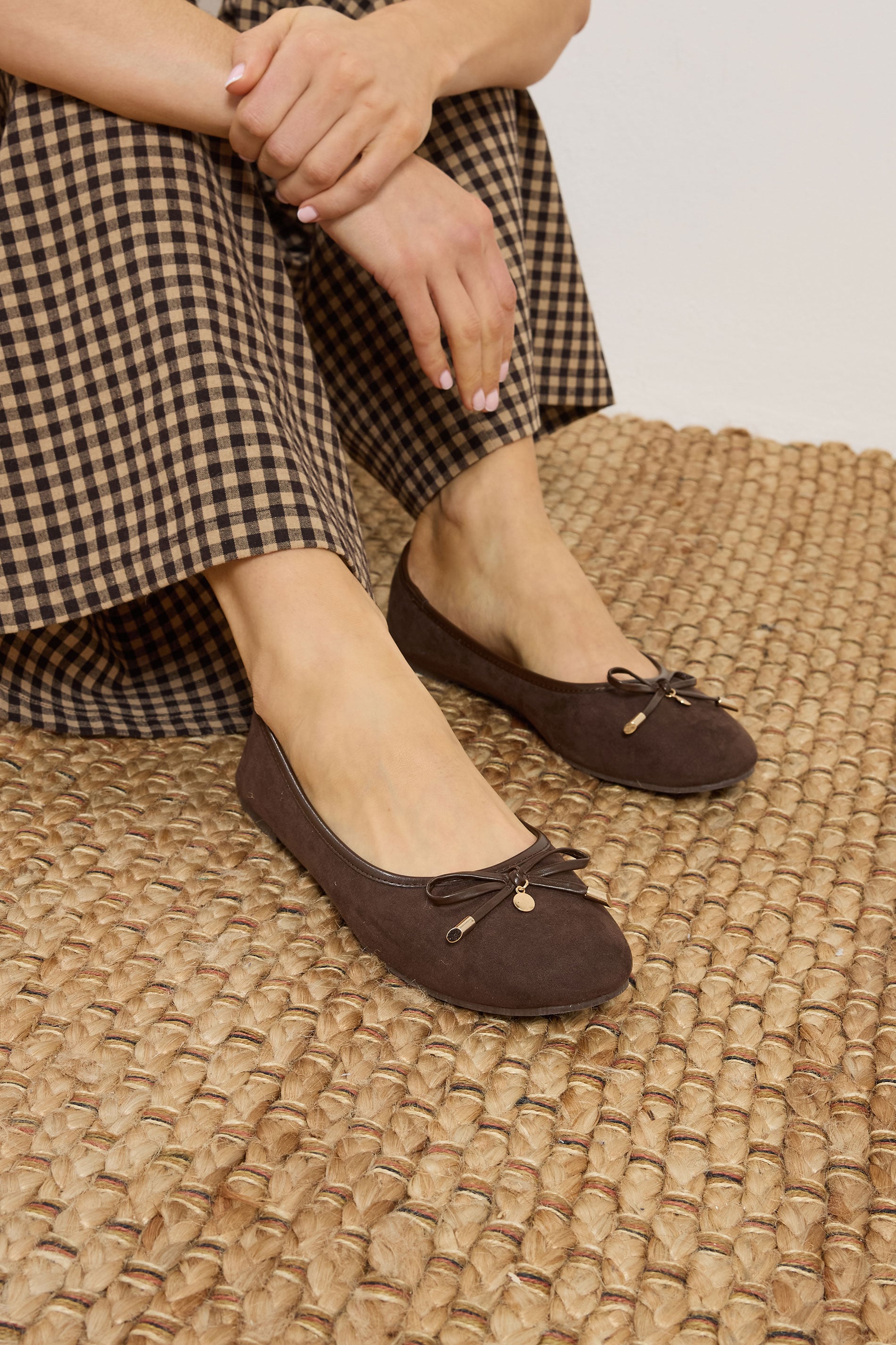 LTS Dark Brown Faux Suede Ballerina Pumps In Standard Fit | Long Tall Sally 1