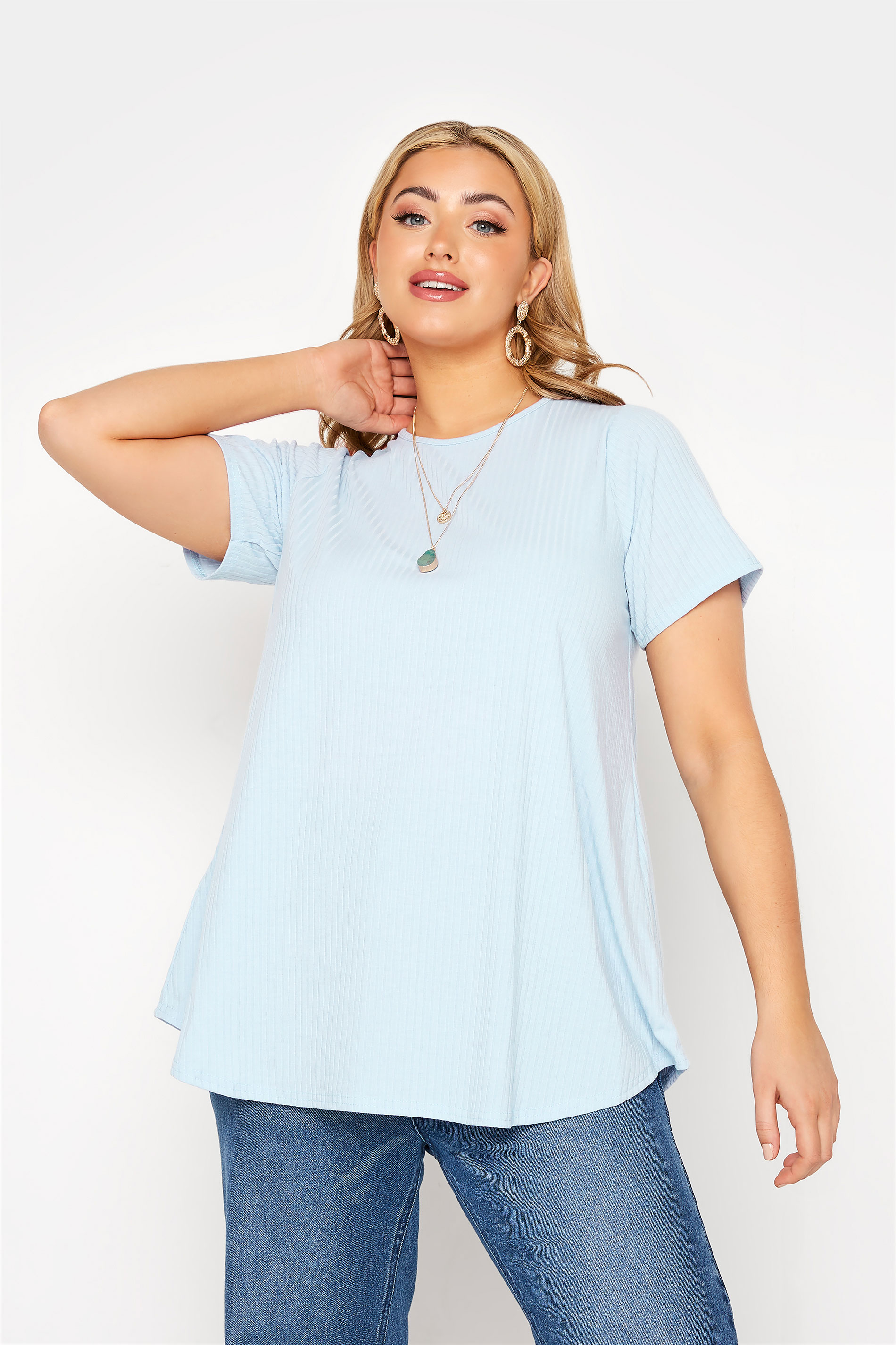 LIMITED COLLECTION Curve Baby Blue Ribbed Swing T-Shirt 1