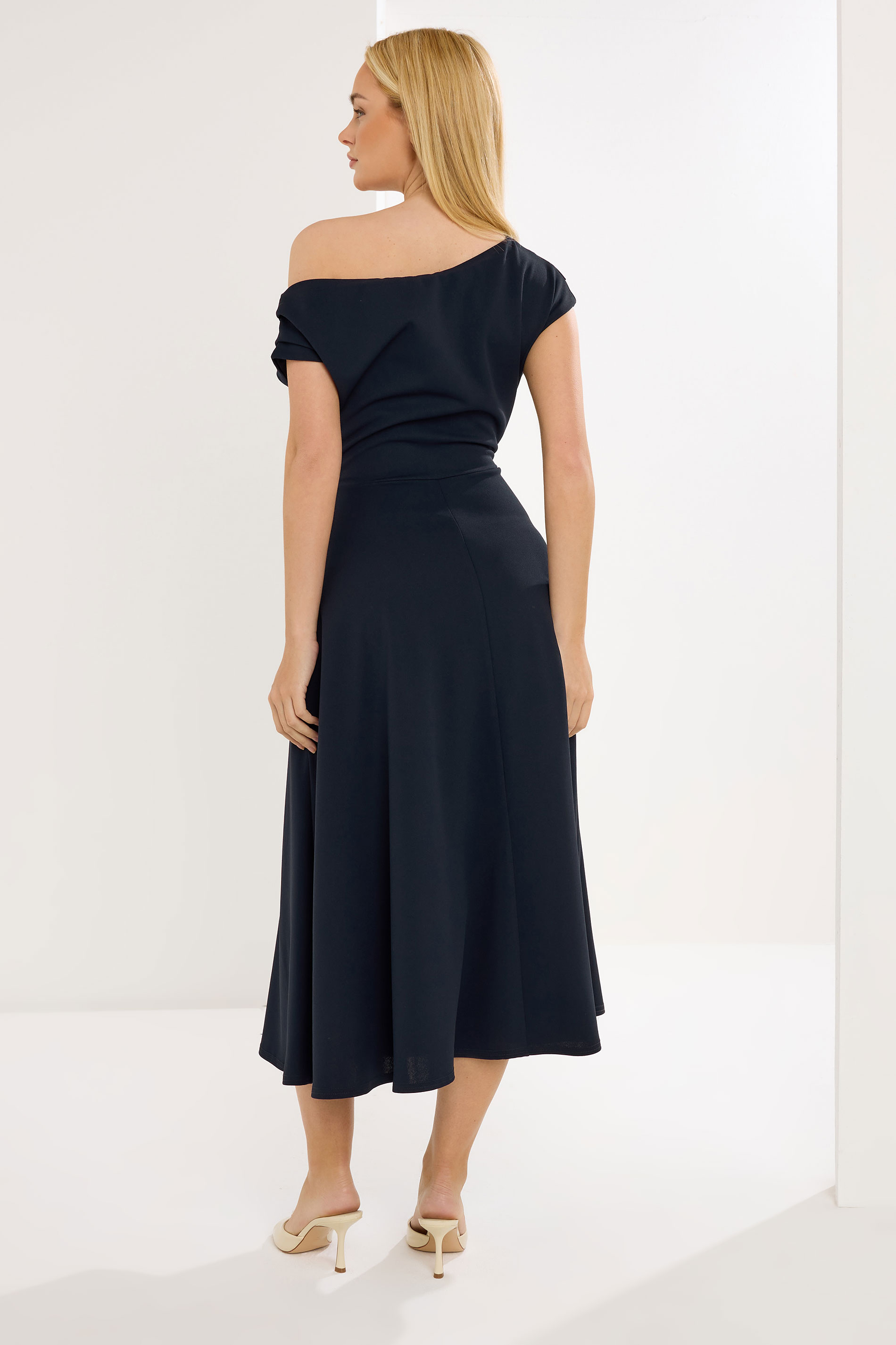 STAR Navy Blue Draped Midi Skater Dress | StarByJM 2