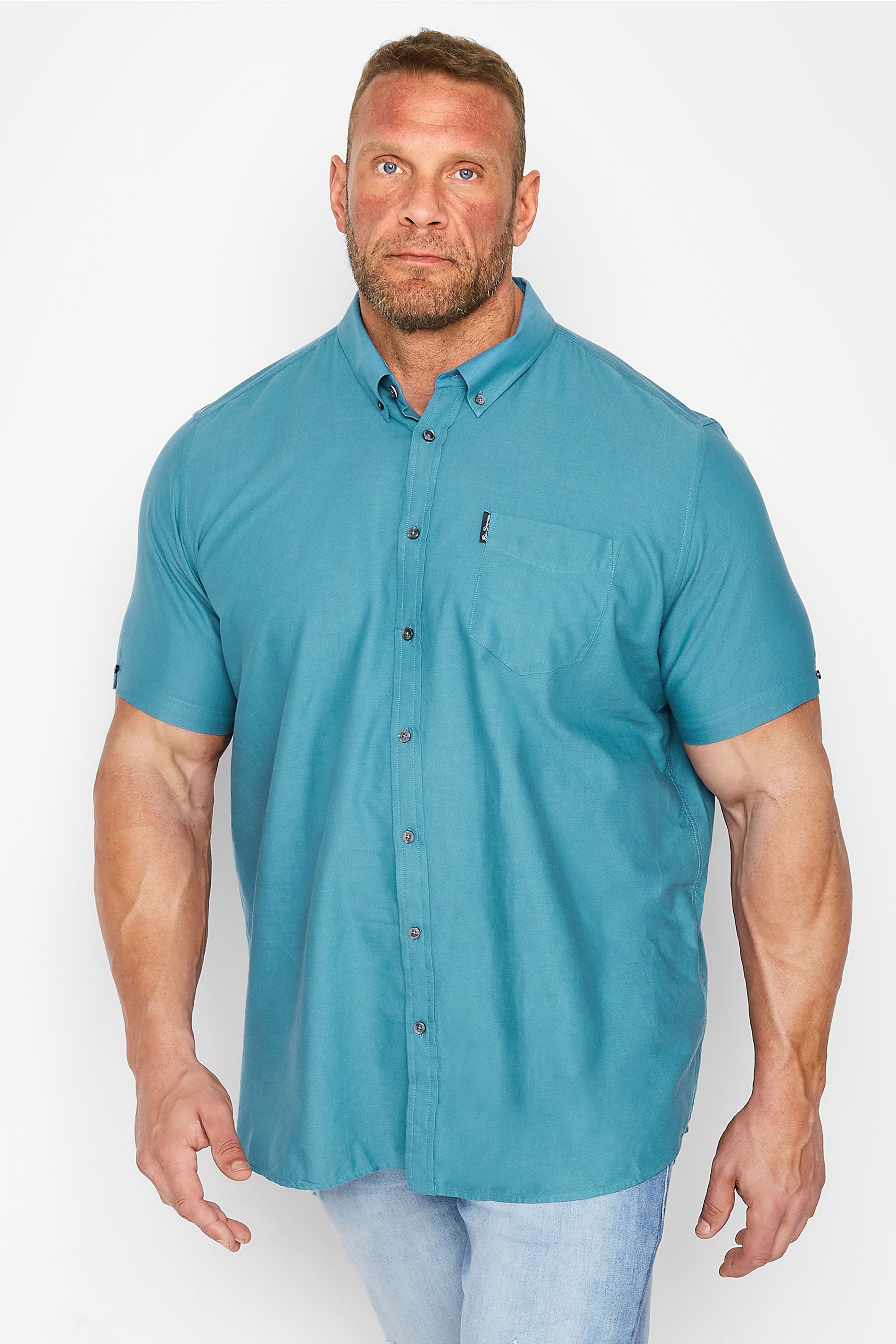 BEN SHERMAN Big & Tall Blue Short Sleeve Oxford Shirt 1