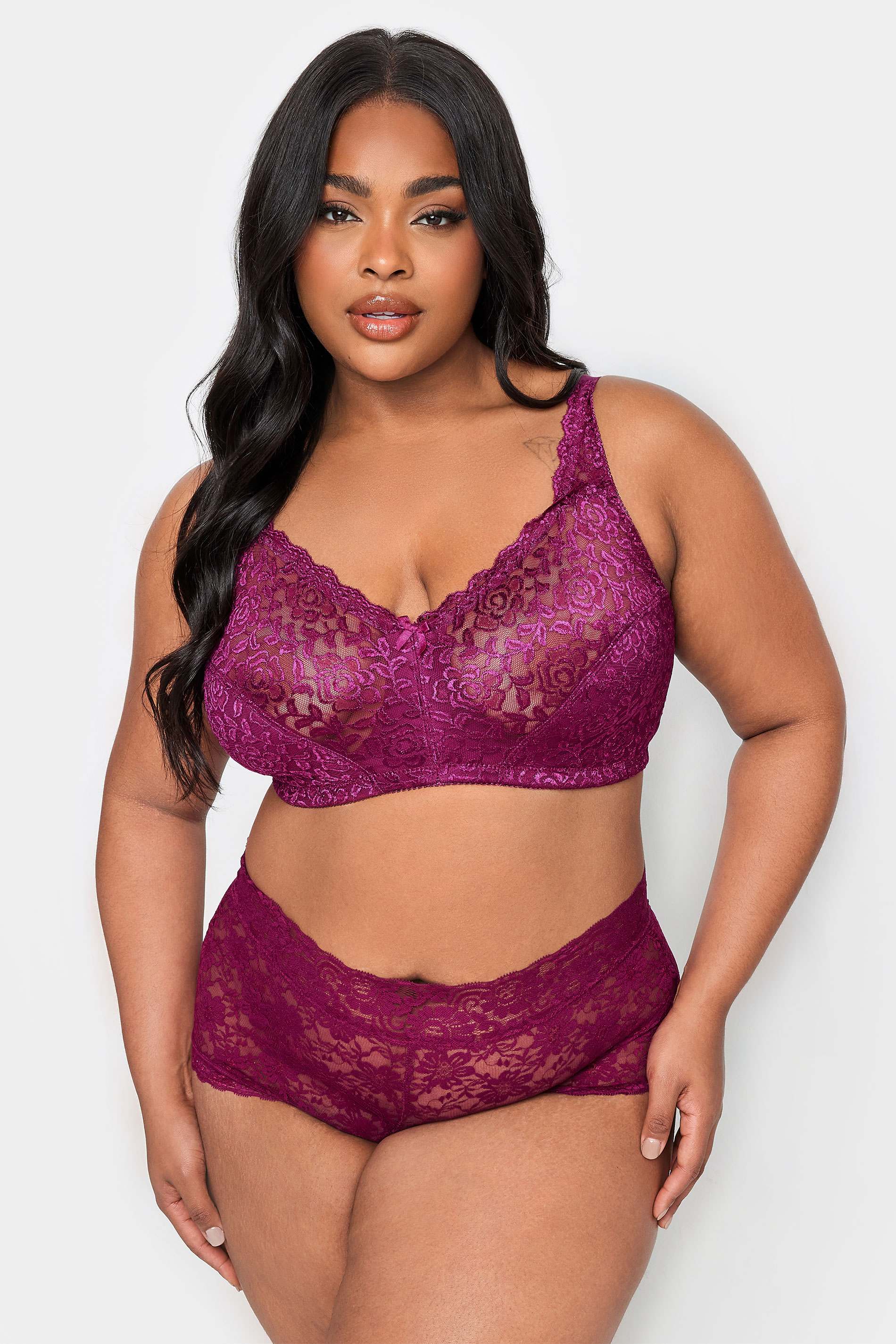 YOURS Plus Size Purple Hi Shine Lace Non-Padded Non-Wired Full Cup Bra | Yours Clothing 2
