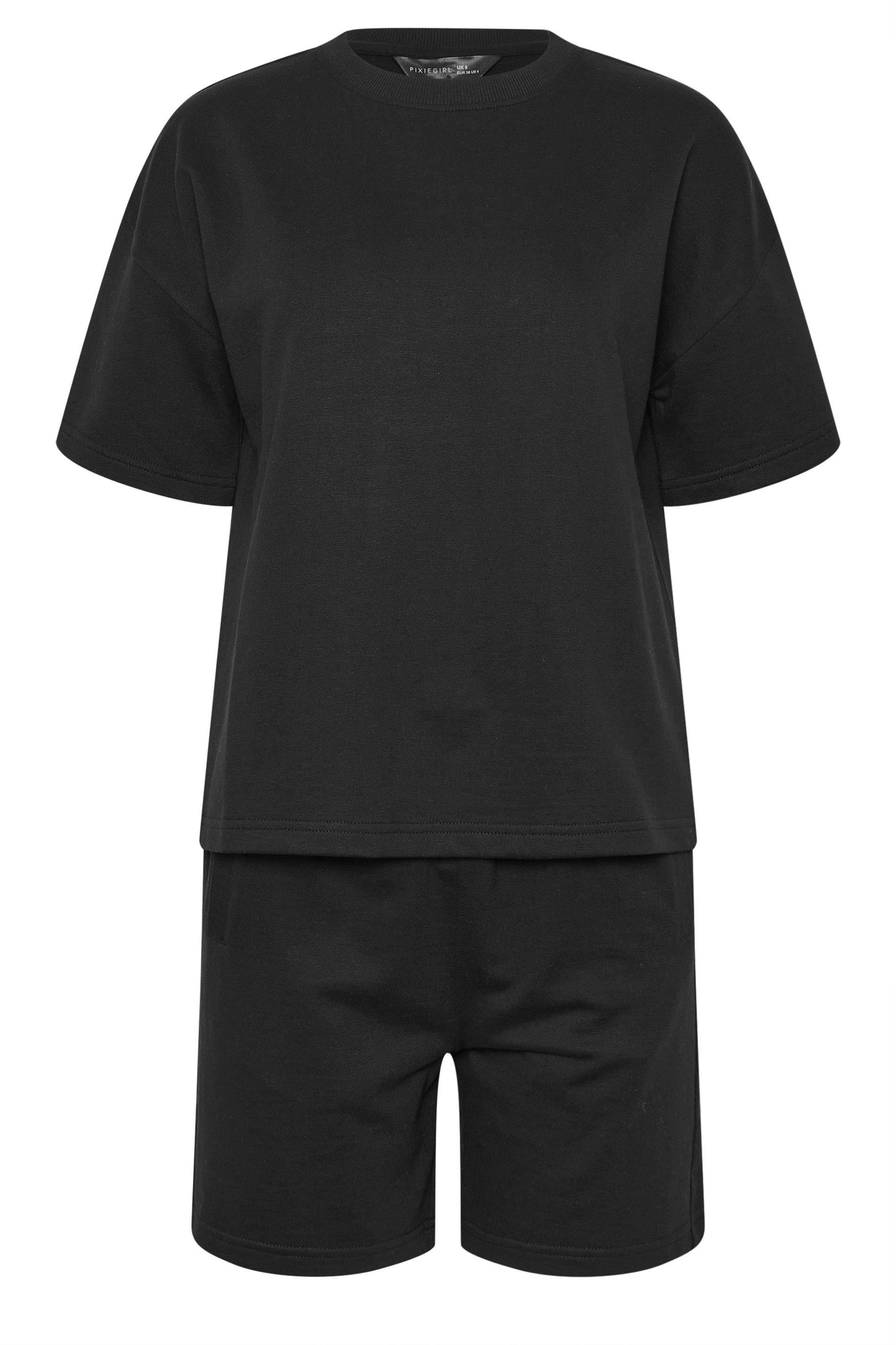 PixieGirl Petite Women's Set Black Sweat Jersey T-Shirt & Shorts | PixieGirl 5