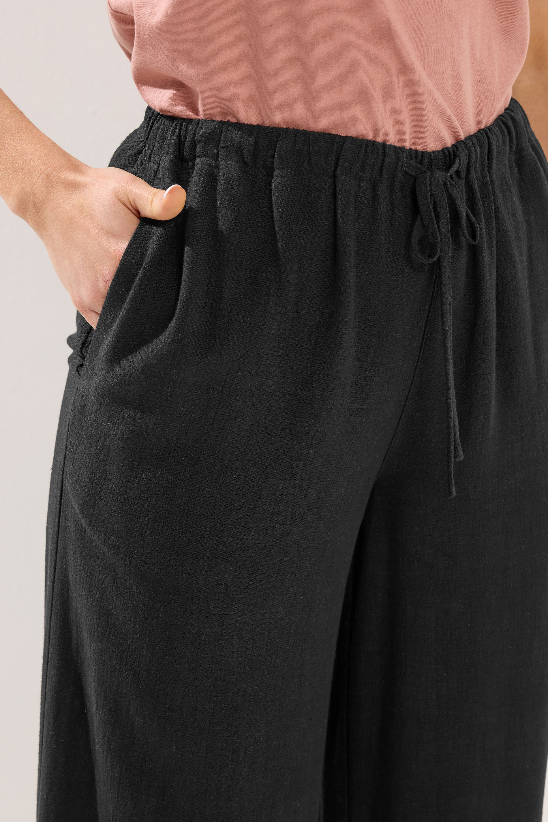 LTS Tall Women's Black Wide Leg Linen Trousers | Long Tall Sally 4