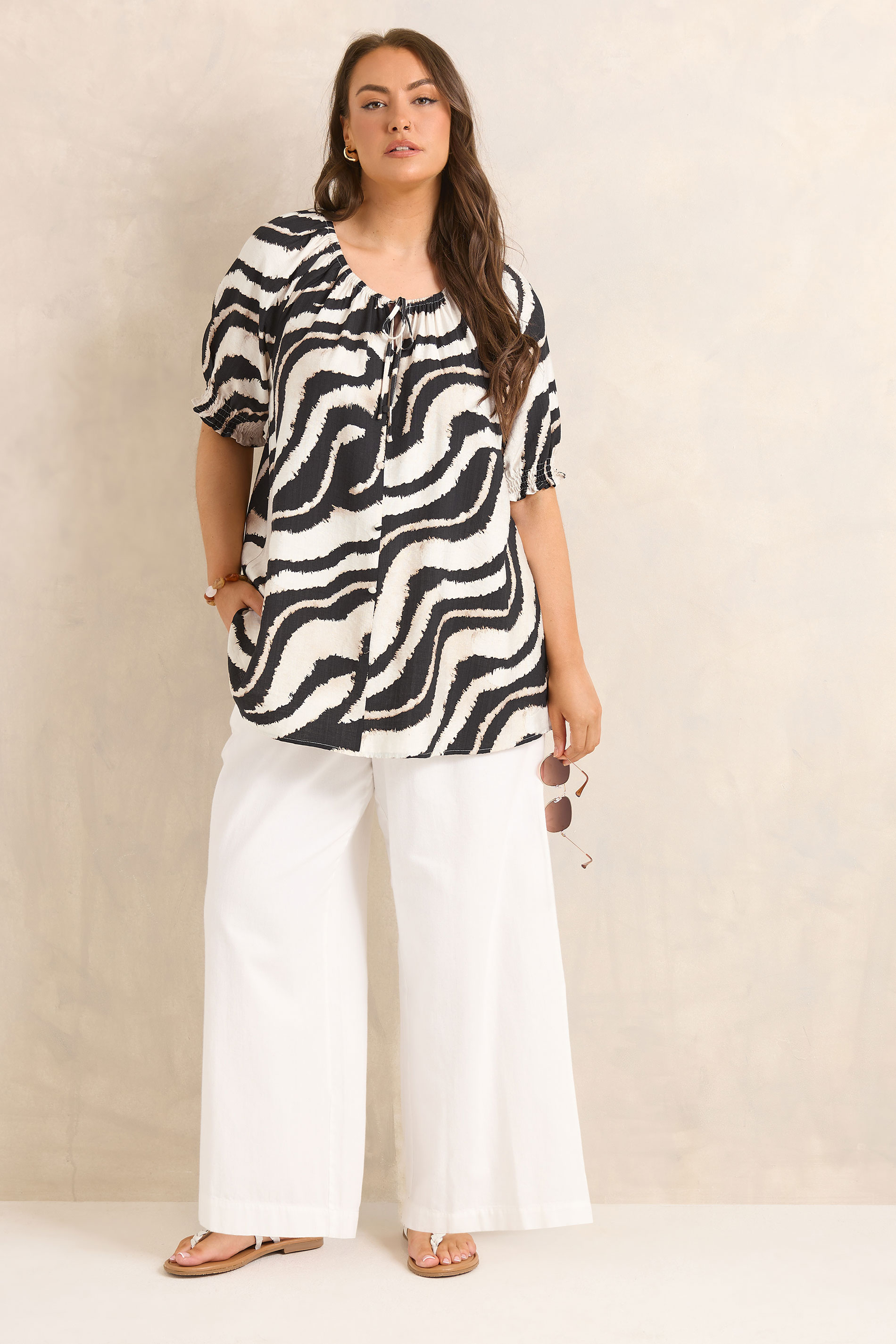 EVANS Plus Size Black Zebra Tie Neck Top | Evans 2