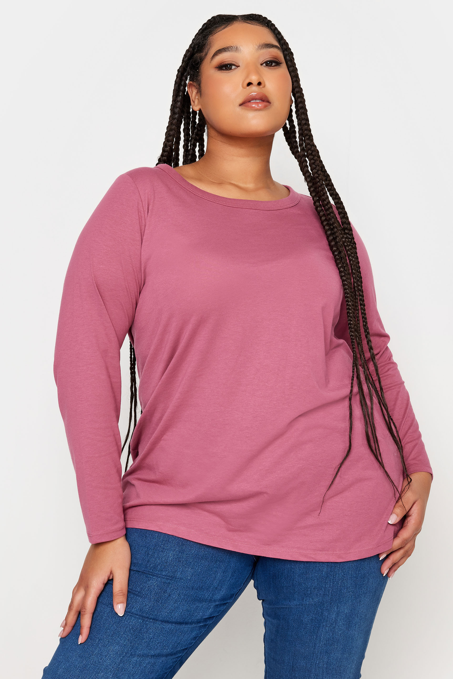YOURS 3 PACK Plus Size Pink & Black Long Sleeve Tops | Yours Clothing 2