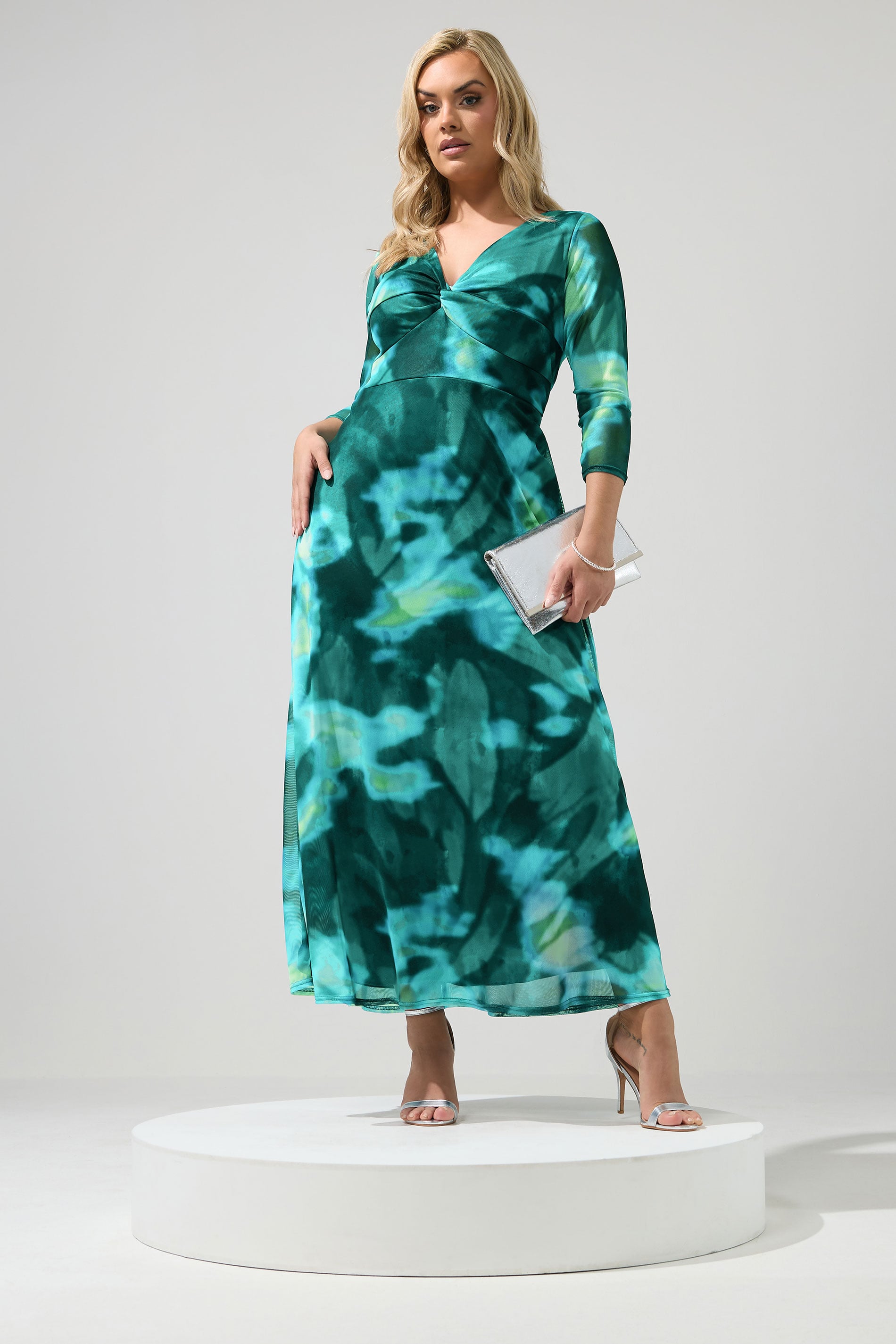 YOURS LONDON Plus Size Green Abstract Knot Front Dress | Yours Clothing