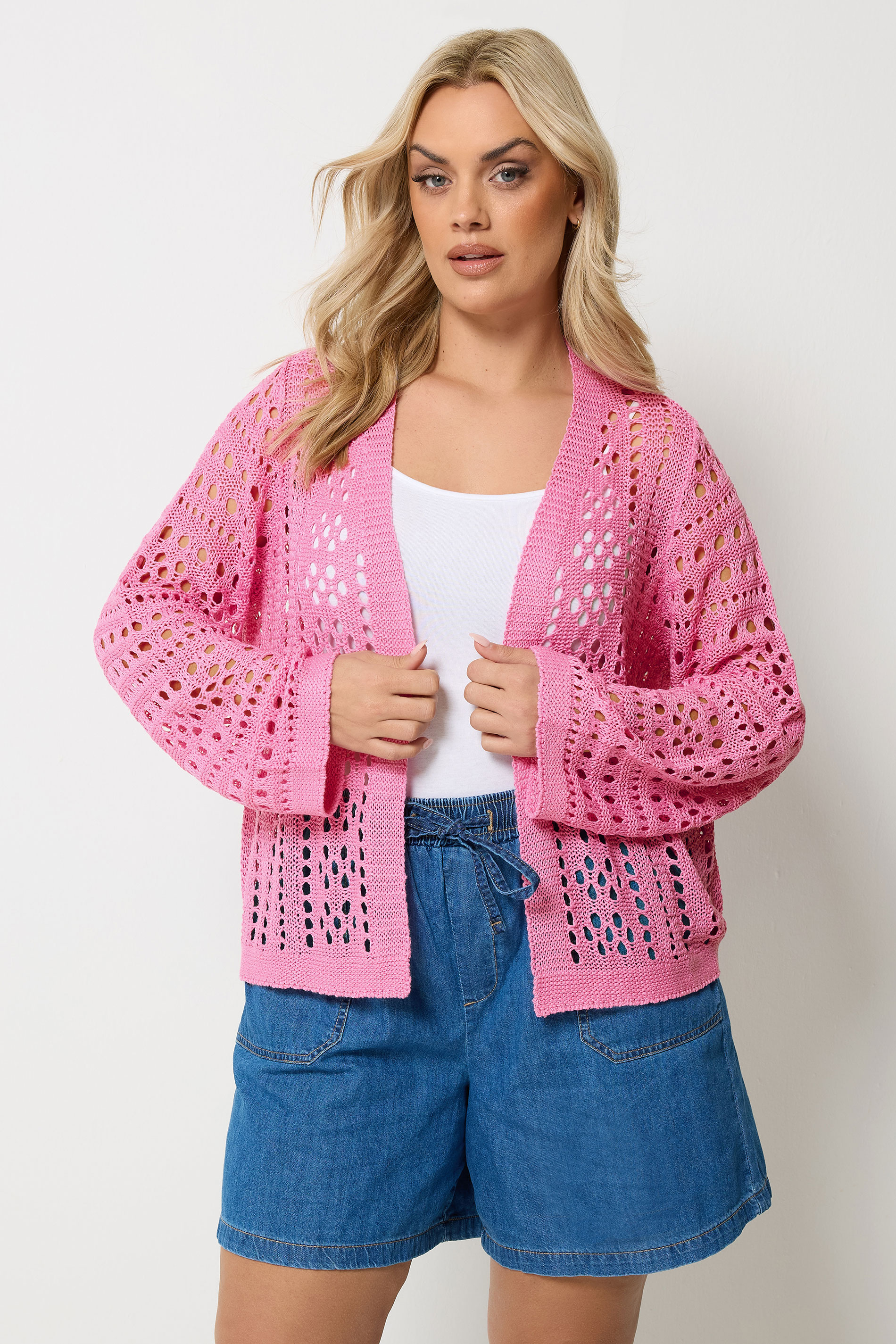 YOURS Plus Size Pink Chunky Knit Cardigan | Yours Clothing 3