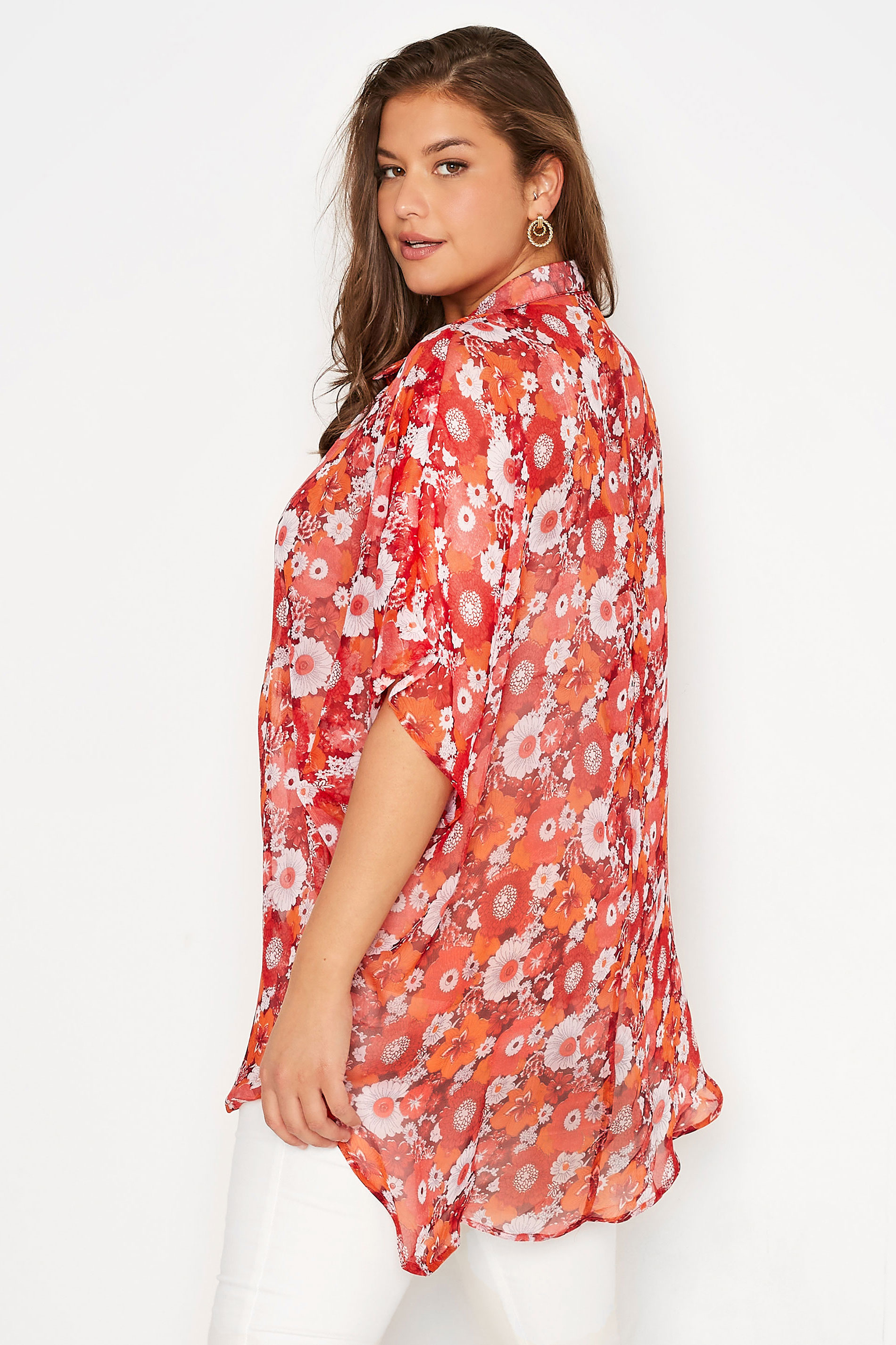 Plus Size Red Floral Batwing Blouse | Yours Clothing 3