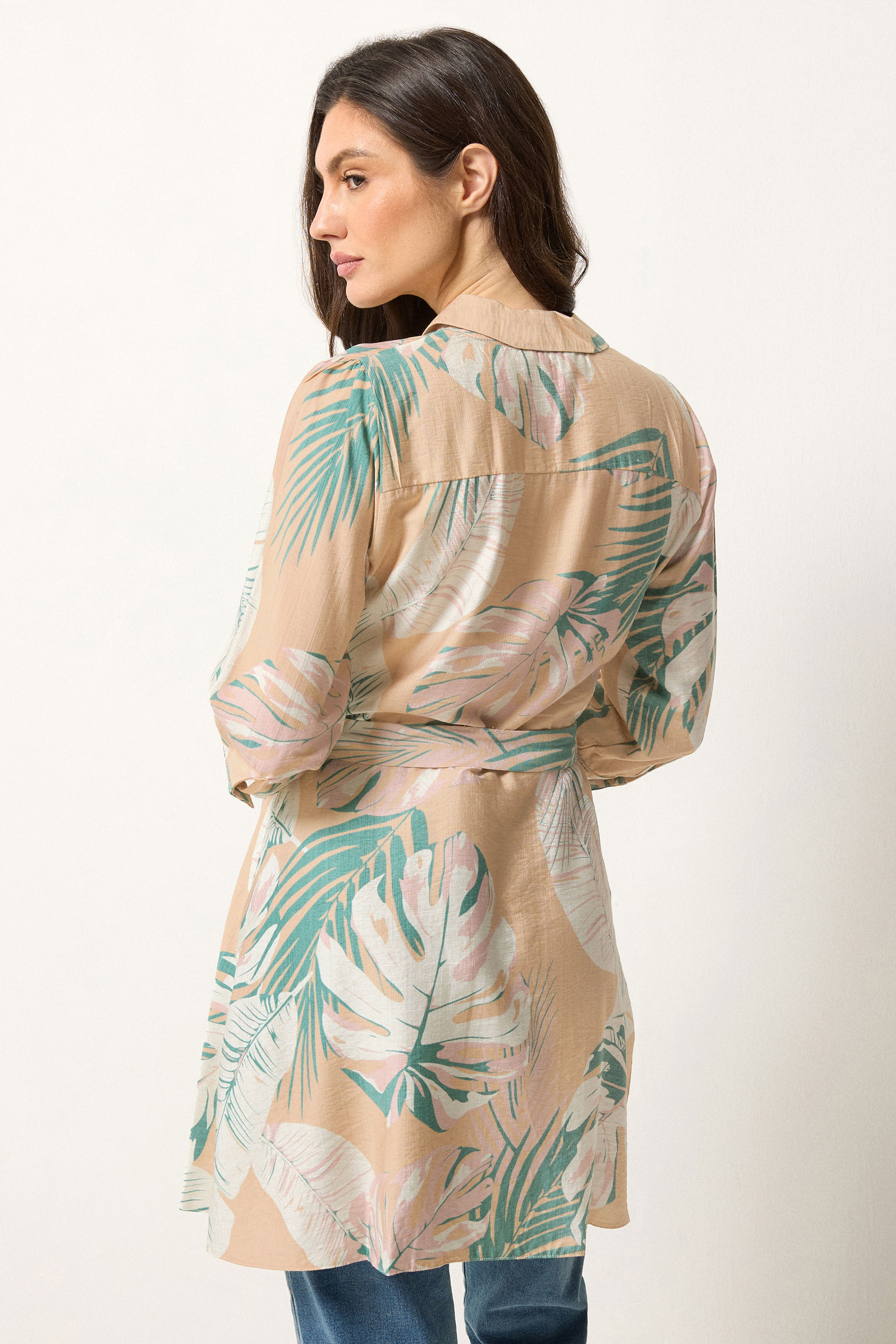 M&Co Pink & Green Abstract Floral Belted Tunic Shirt | M&Co 2