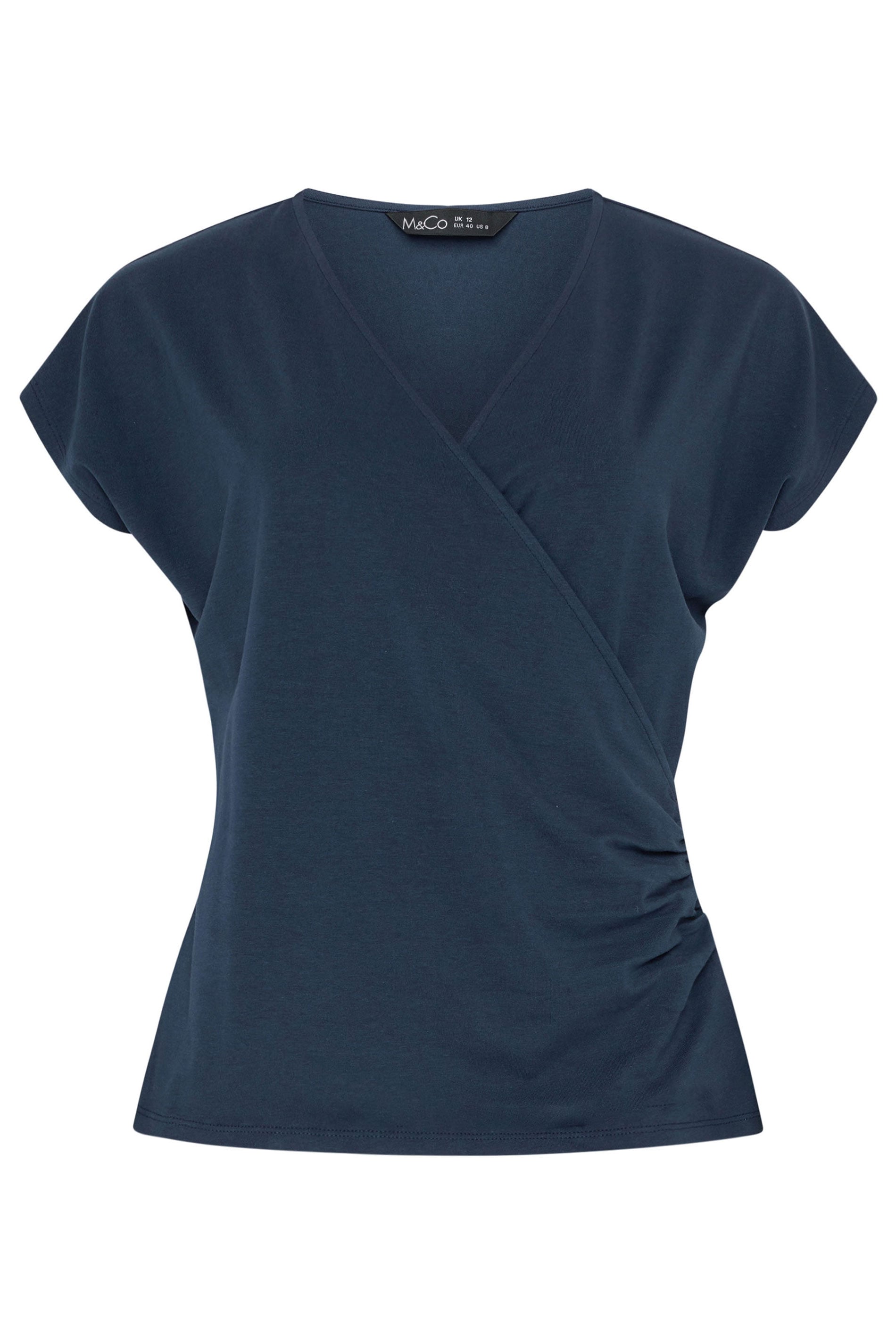 M&Co Navy Blue Short Sleeve Wrap Top | M&Co 5