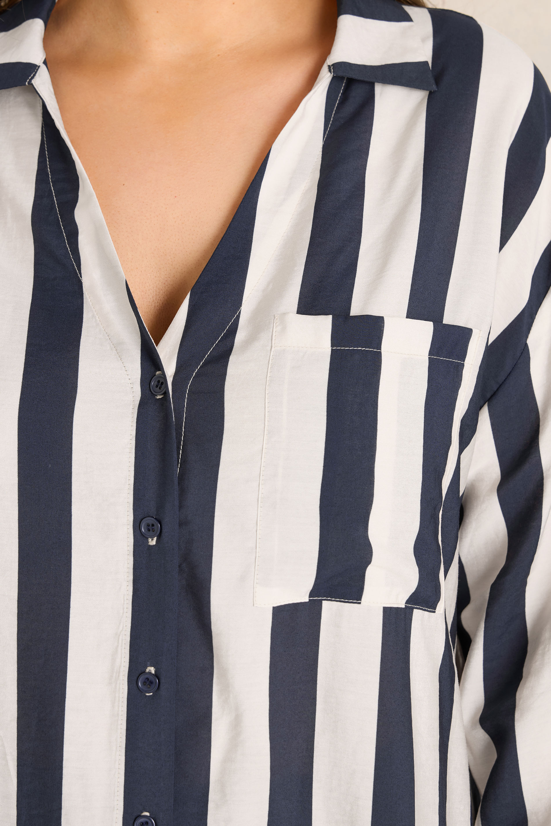EVANS Plus Size Navy Blue & Cream Striped Shirt | Evans 4