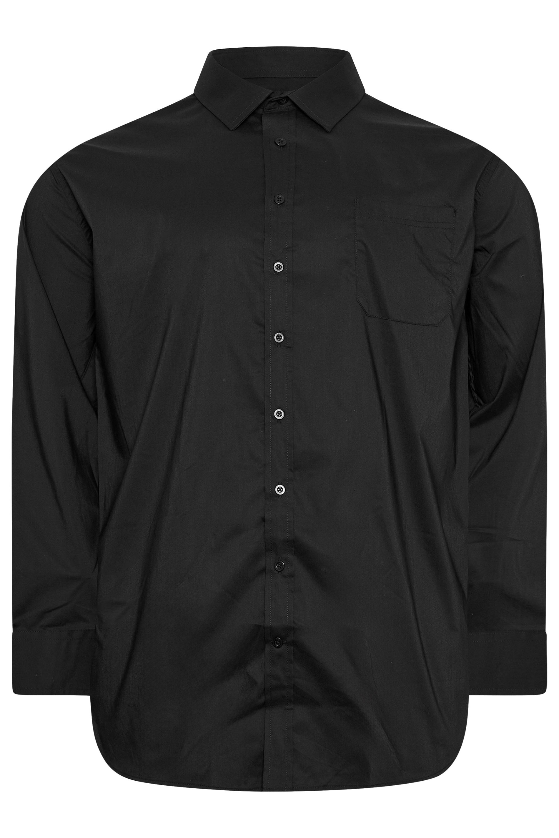 D555 Big & Tall Black Long Sleeve Non Iron Stretch Shirt | BadRhino 2