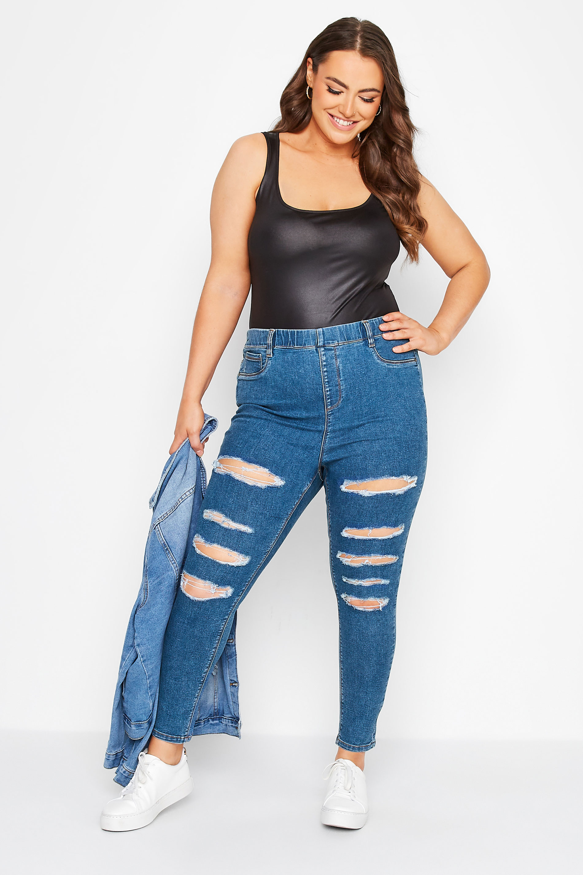 Plus Size Blue Ripped GRACE Jeggings | Yours Clothing 2