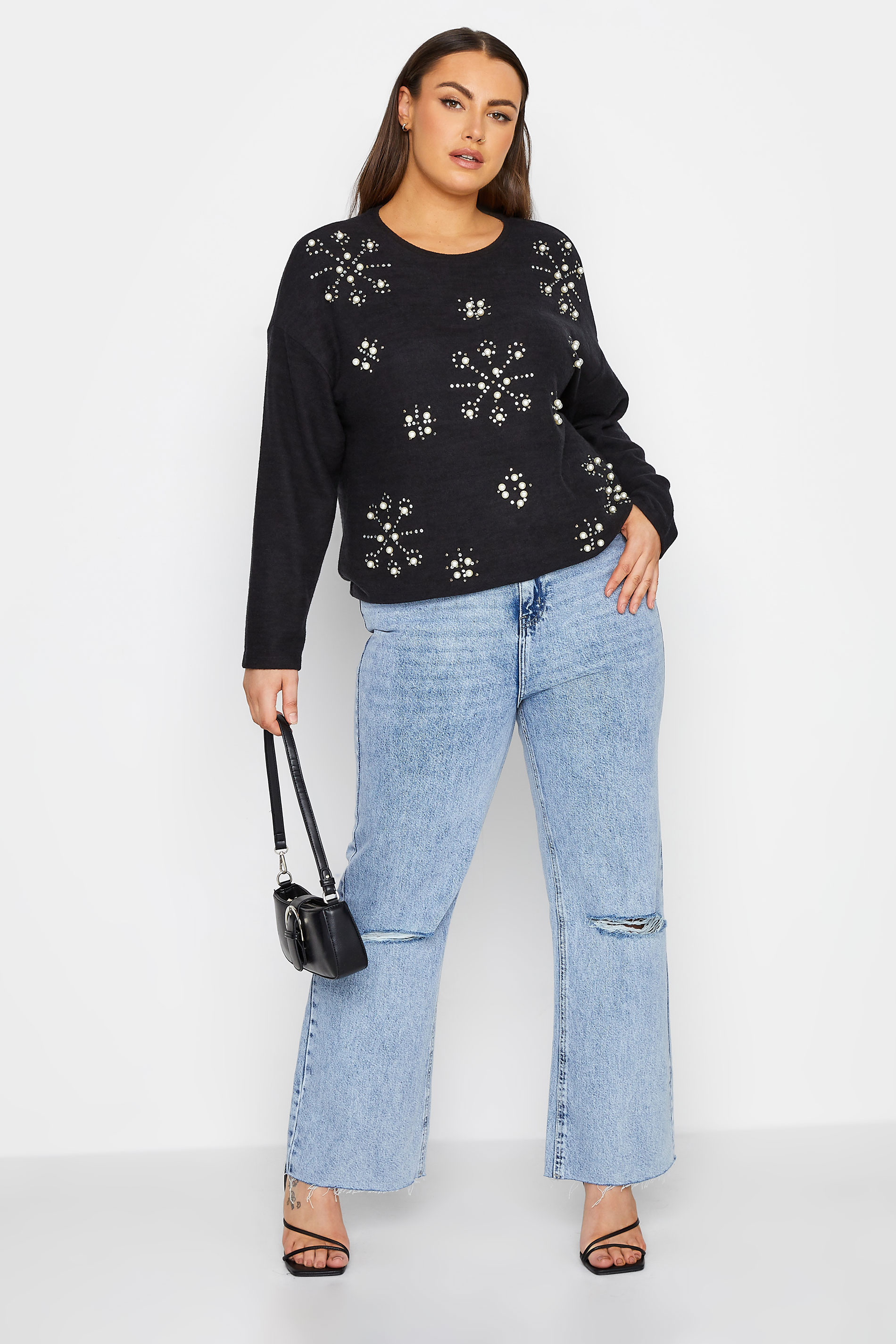 YOURS LUXURY Curve Black Stud & Pearl Embellished Sweatshirt | Yours Clothing 3