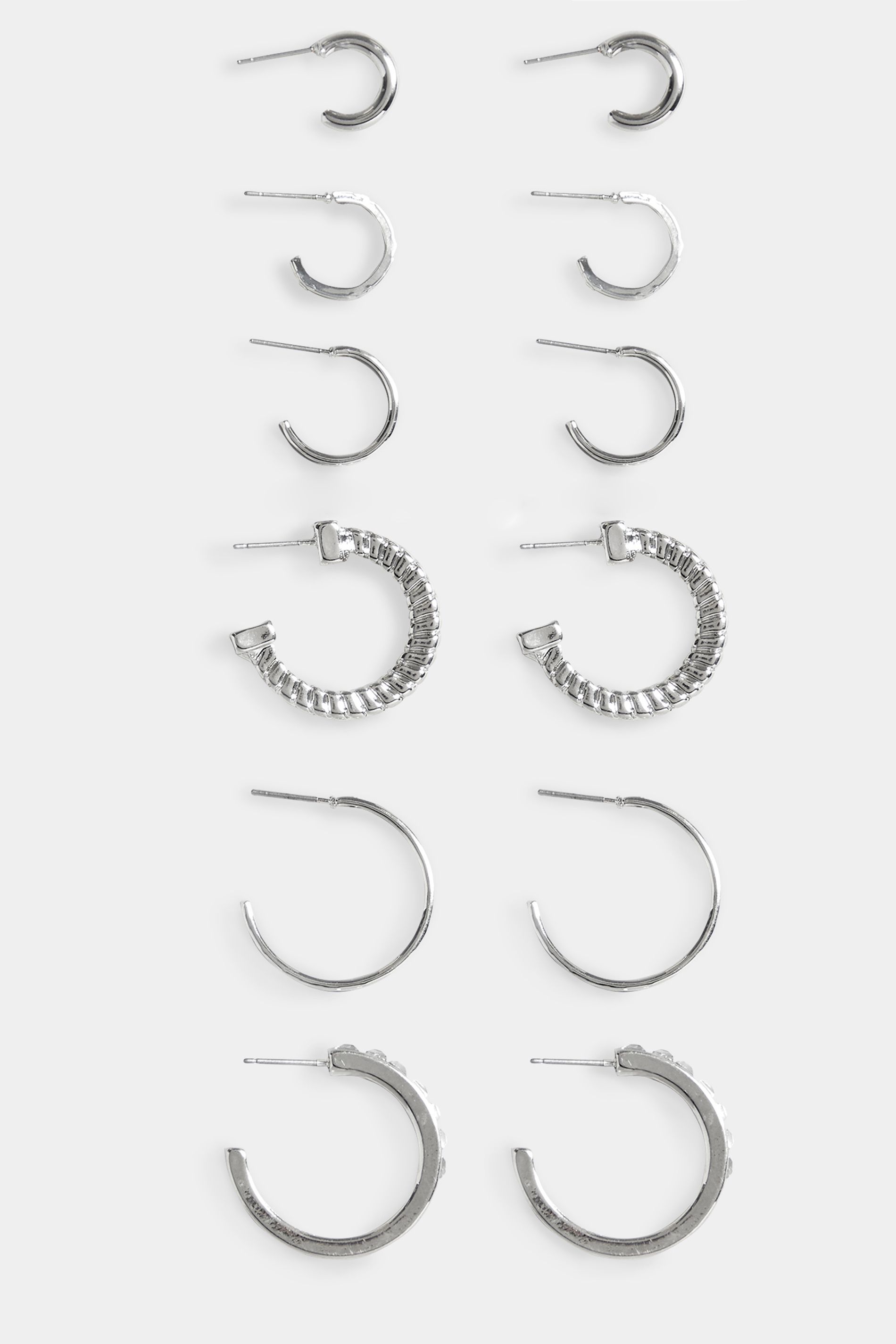 6 PACK Silver Tone Hoop Earrings | Yours Clothing 3
