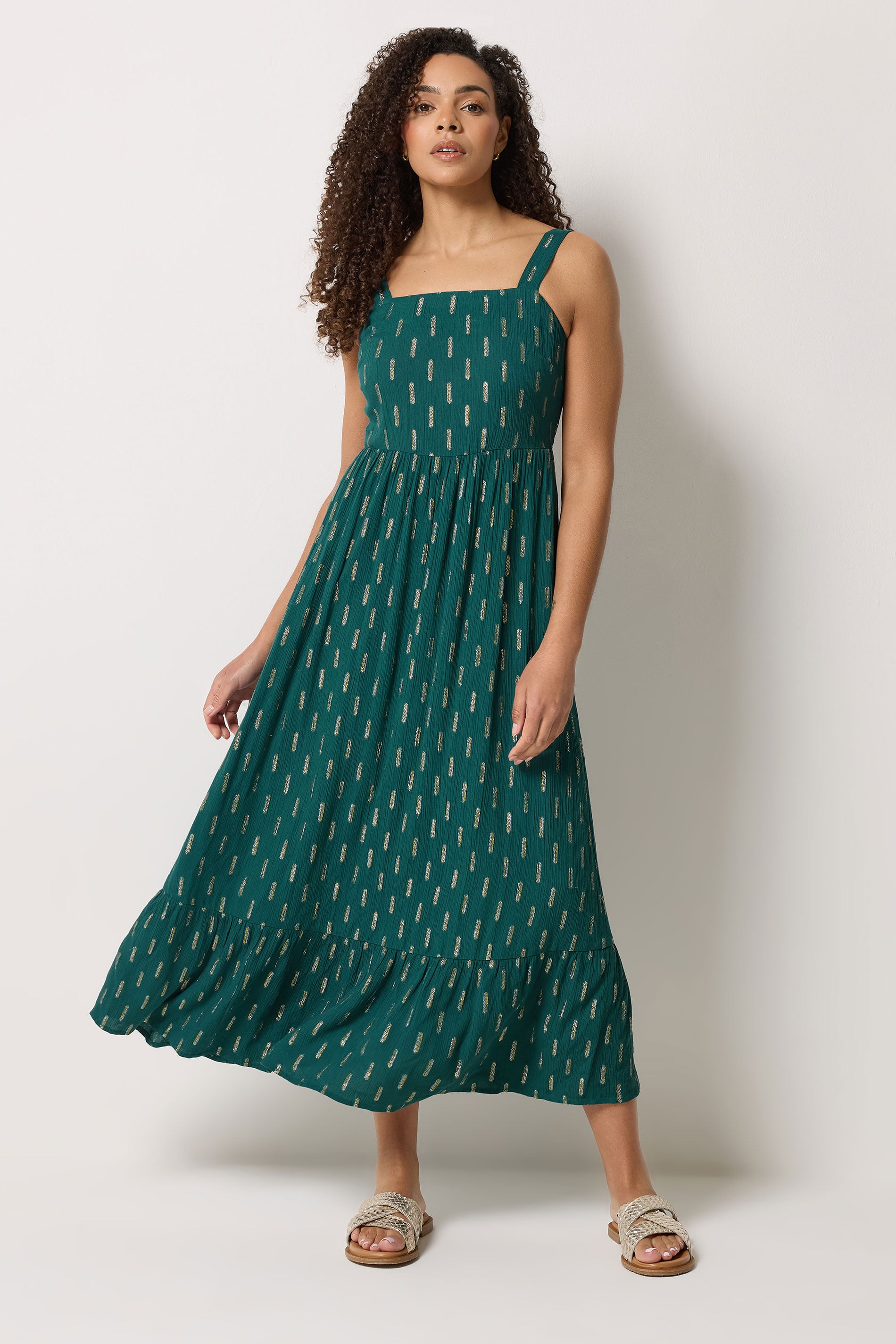 M&Co Teal Green Foil Detail  Maxi Dress | M&Co 3