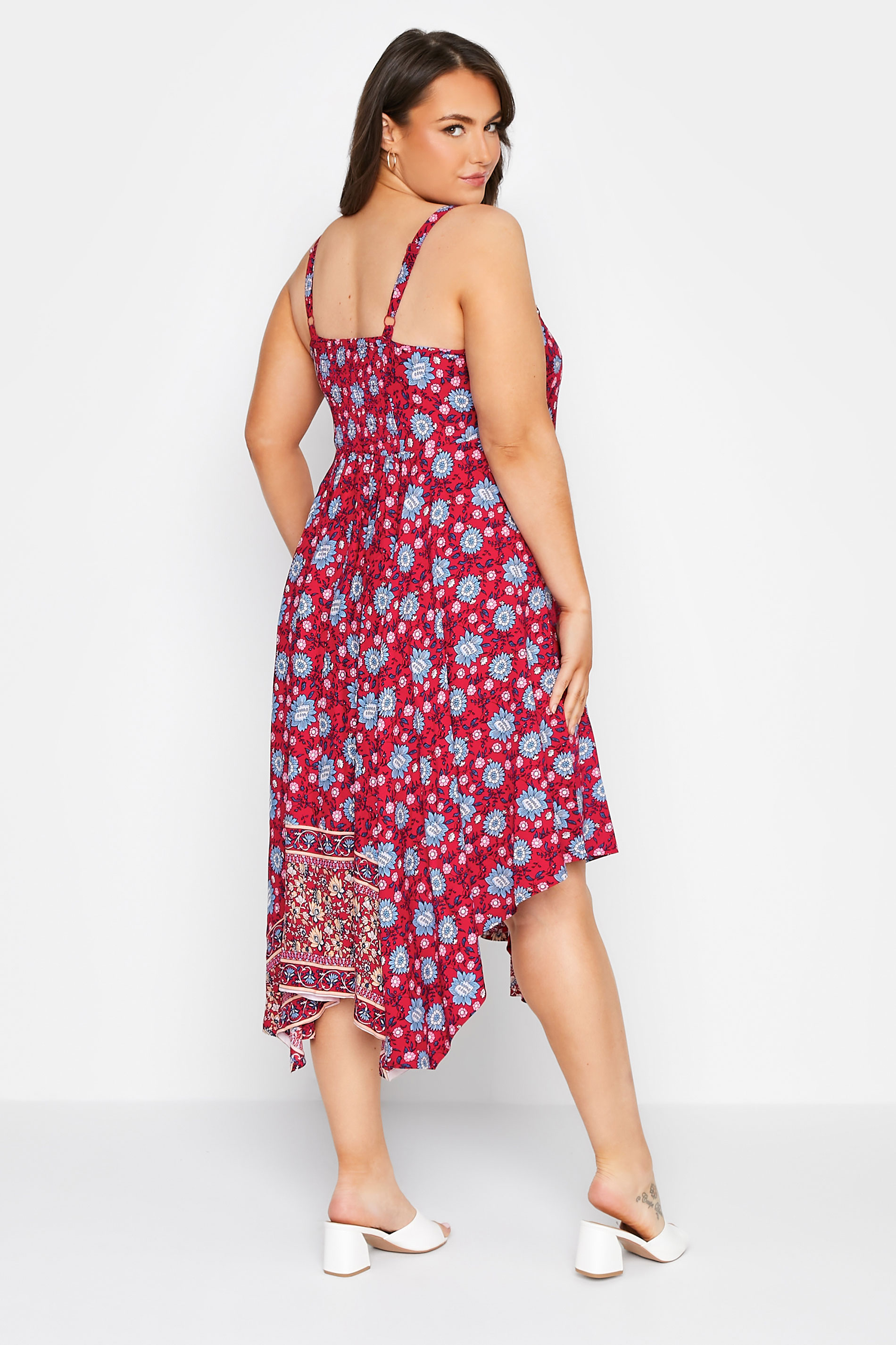 Robes Grande Taille Grande taille  Robes Casual | Robe Rouge Floral Ourlet Roulanté - SW55313